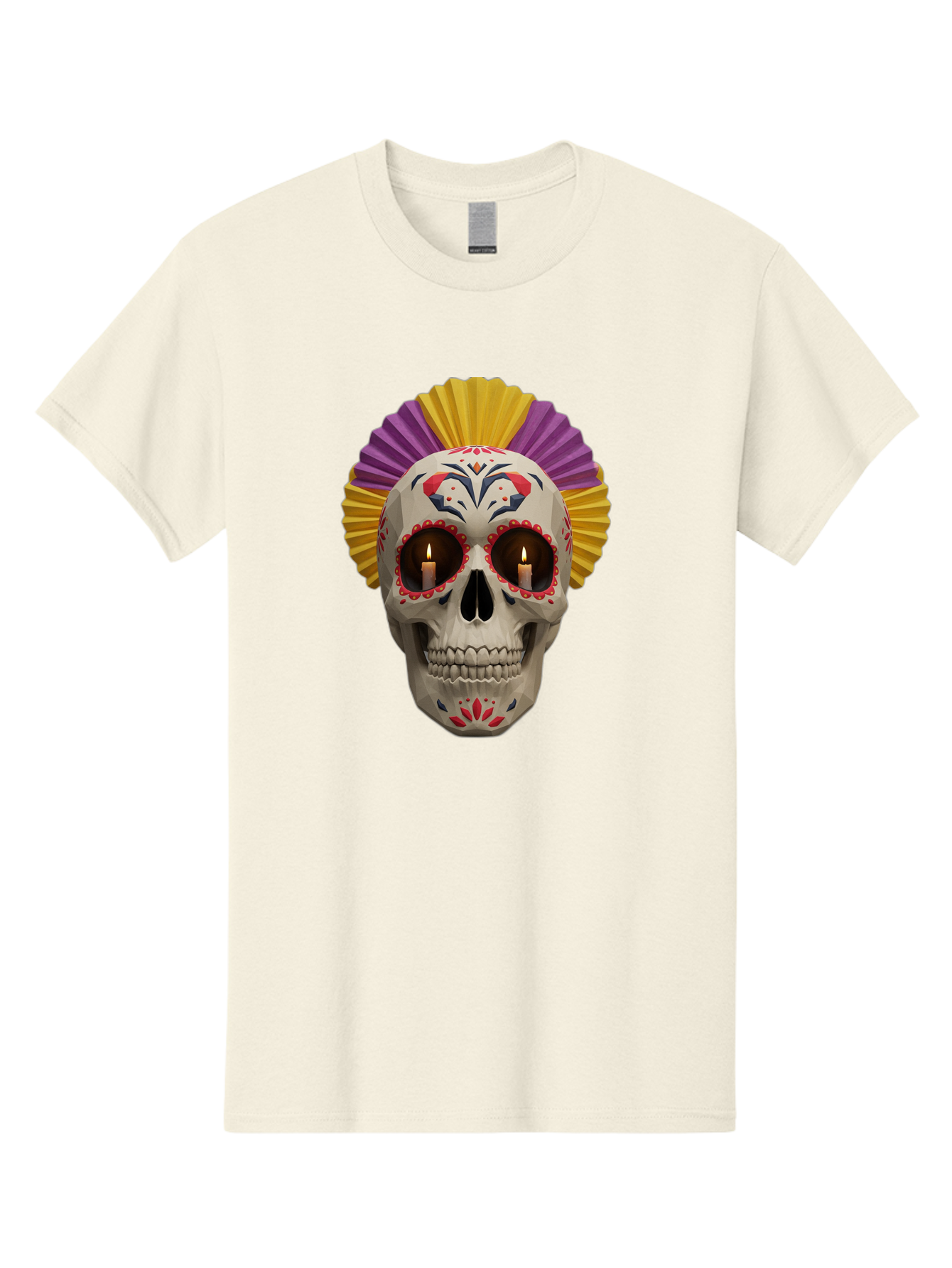 Sugar-Skull-6 Men'S Graphic Tee, 100% Cotton, Comfortable Casual Summer Wear, Machine Washable, Sugar Skull, Day Of The Dead, Mexican Culture, Lit Candles, Decorative Patterns, Vibrant Colors, Festive Decorations, Skull Art, Bad778 11