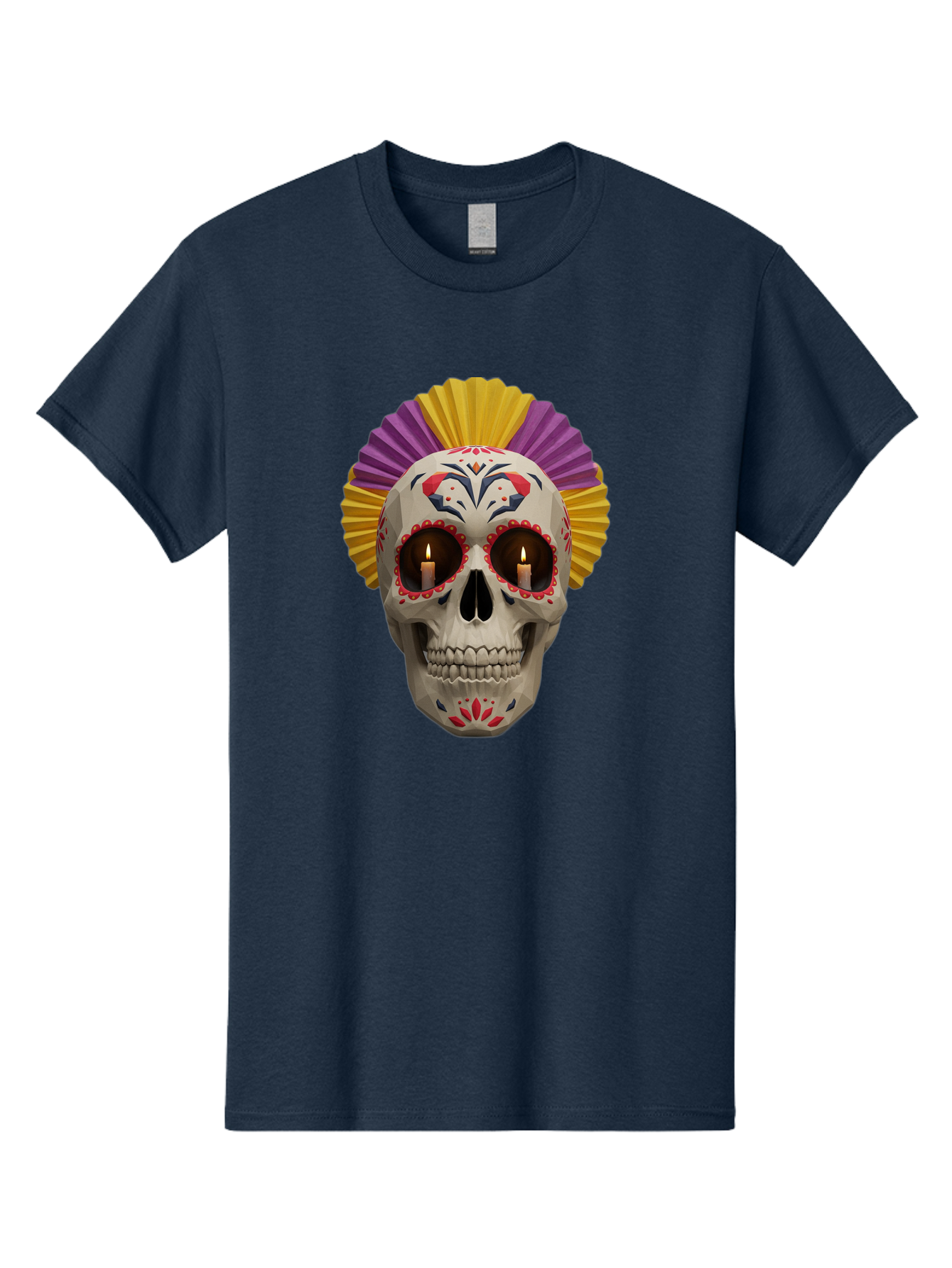 Sugar-Skull-6 Men'S Graphic Tee, 100% Cotton, Comfortable Casual Summer Wear, Machine Washable, Sugar Skull, Day Of The Dead, Mexican Culture, Lit Candles, Decorative Patterns, Vibrant Colors, Festive Decorations, Skull Art, Bad778 14