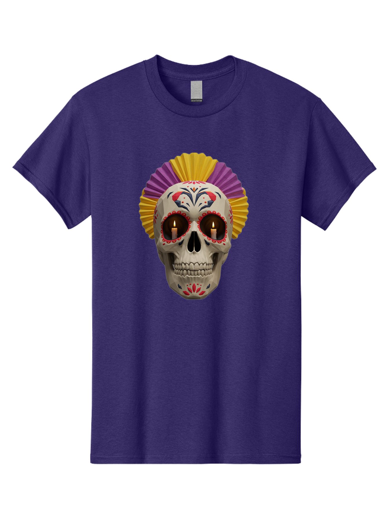 Sugar-Skull-6 Men'S Graphic Tee, 100% Cotton, Comfortable Casual Summer Wear, Machine Washable, Sugar Skull, Day Of The Dead, Mexican Culture, Lit Candles, Decorative Patterns, Vibrant Colors, Festive Decorations, Skull Art, Bad778 2