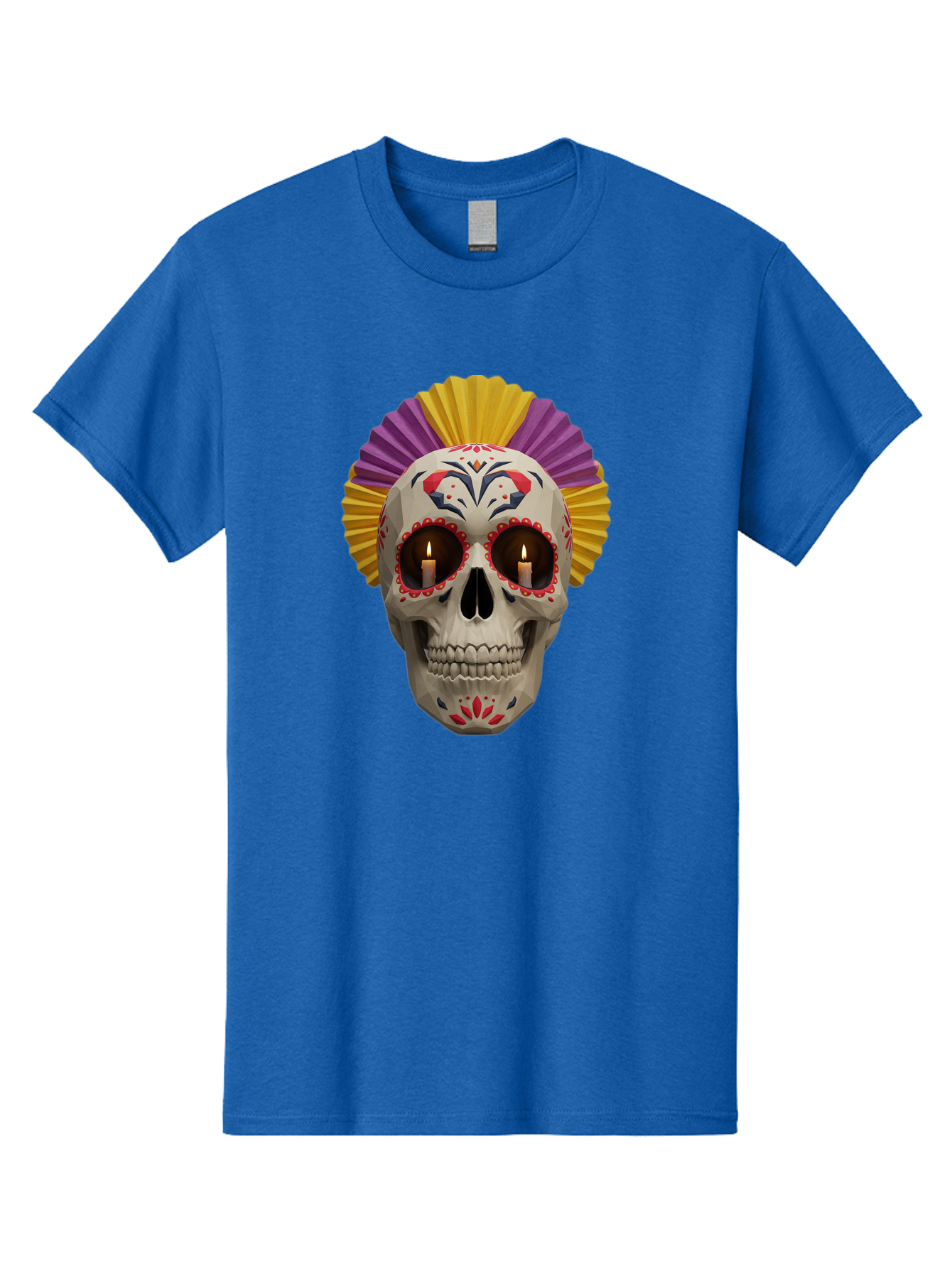 Sugar-Skull-6 Men'S Graphic Tee, 100% Cotton, Comfortable Casual Summer Wear, Machine Washable, Sugar Skull, Day Of The Dead, Mexican Culture, Lit Candles, Decorative Patterns, Vibrant Colors, Festive Decorations, Skull Art, Bad778 8