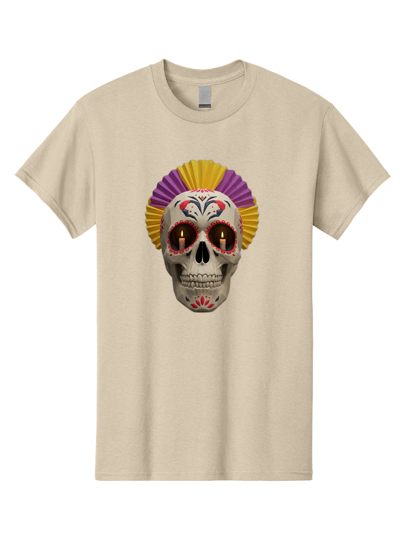 Sugar-Skull-6 Men'S Graphic Tee, 100% Cotton, Comfortable Casual Summer Wear, Machine Washable, Sugar Skull, Day Of The Dead, Mexican Culture, Lit Candles, Decorative Patterns, Vibrant Colors, Festive Decorations, Skull Art, Bad778 7