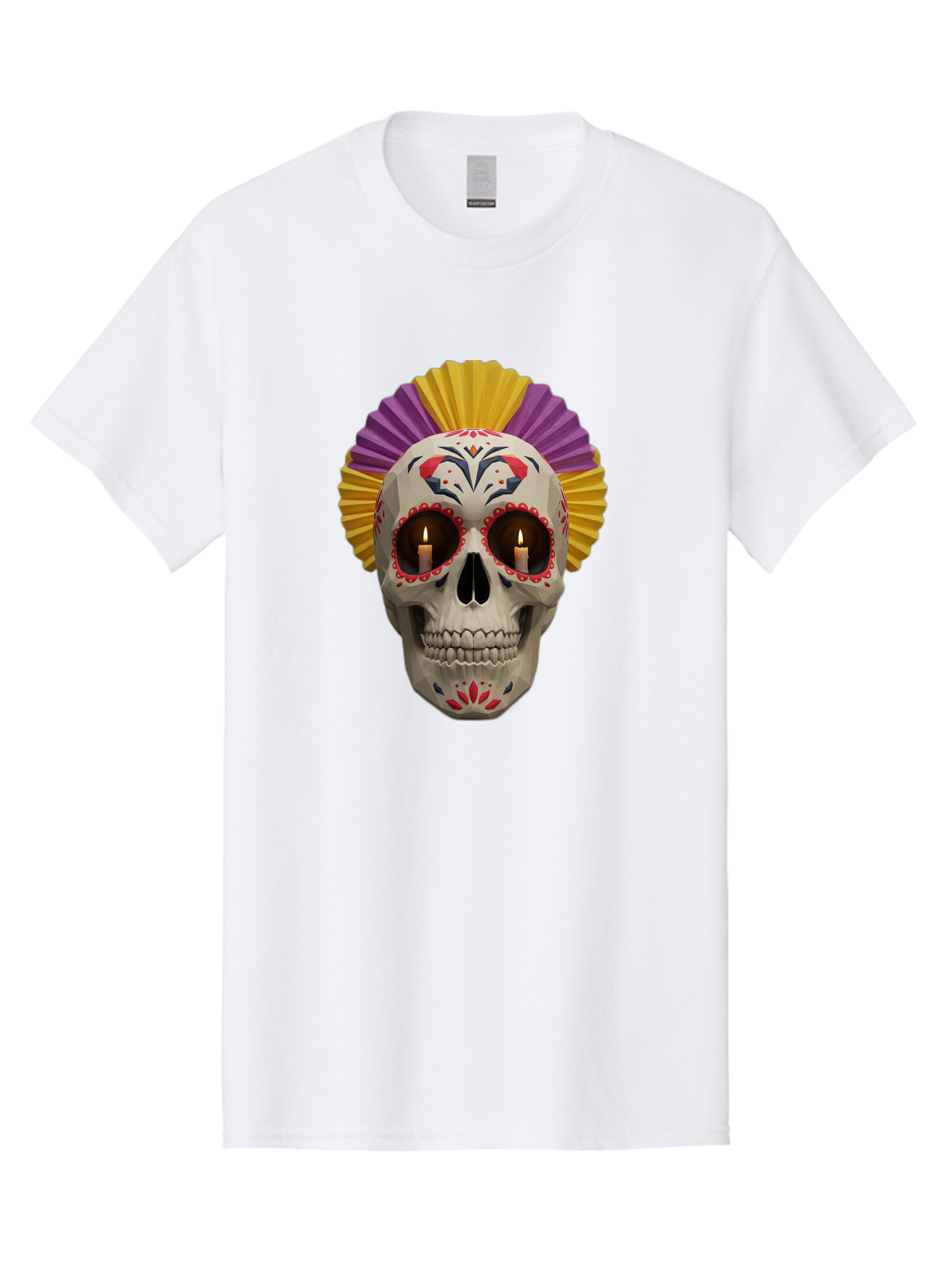 Sugar-Skull-6 Men'S Graphic Tee, 100% Cotton, Comfortable Casual Summer Wear, Machine Washable, Sugar Skull, Day Of The Dead, Mexican Culture, Lit Candles, Decorative Patterns, Vibrant Colors, Festive Decorations, Skull Art, Bad778 1