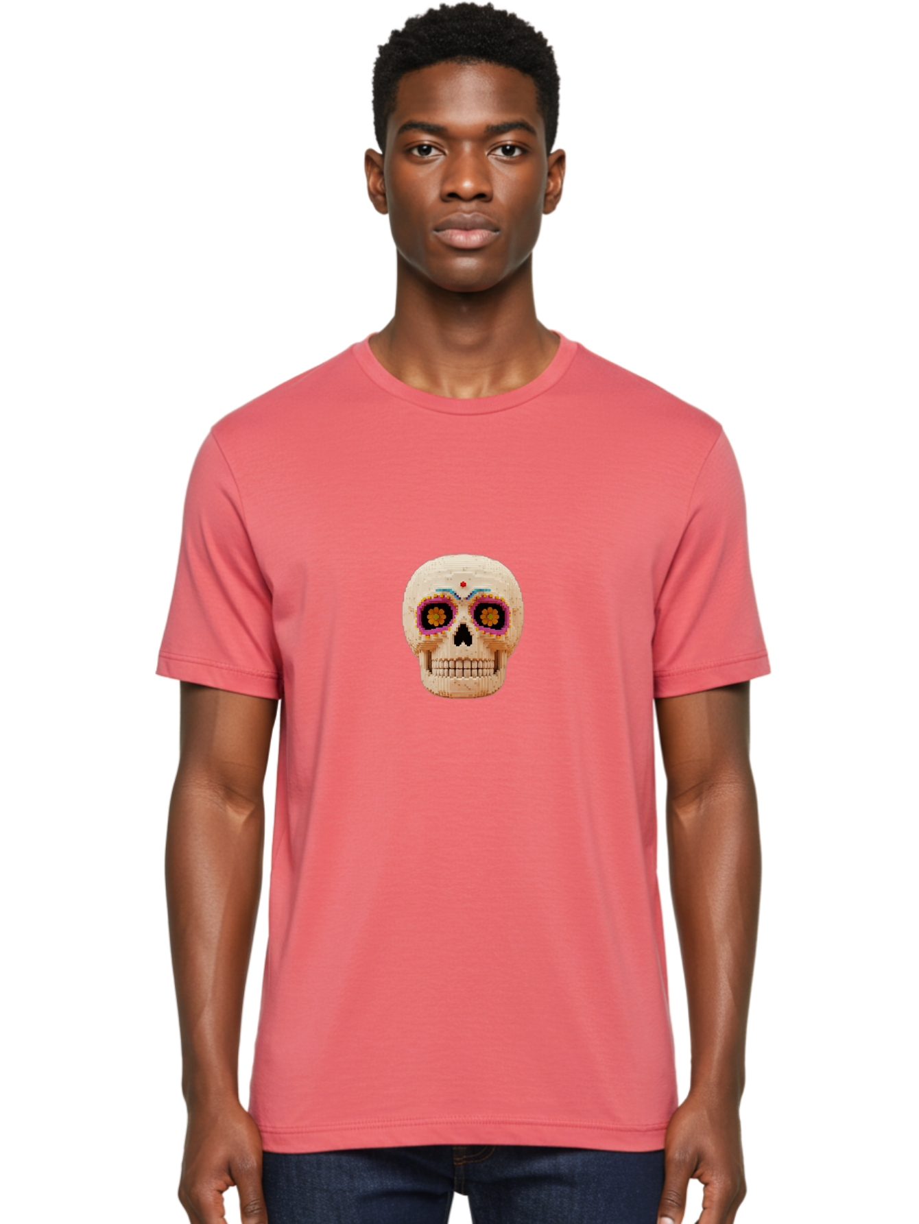 Sugar-Skull-7 Men'S Graphic Tee, 100% Cotton, Comfortable Casual Summer Wear, Machine Washable, Sugar Skull Decoration, Day Of The Dead, Colorful Skull, Mexican Culture, Festive Design, Vibrant Colors, Floral Patterns, Traditional Art Bad779 30