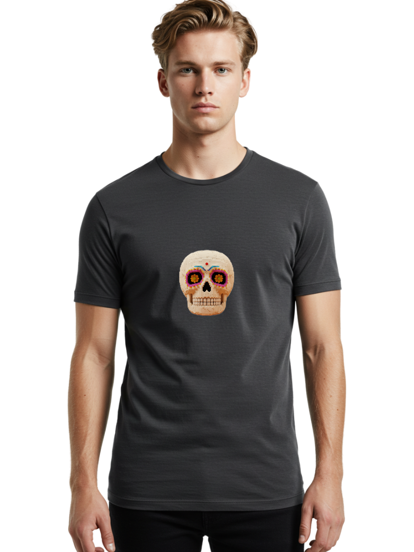 Sugar-Skull-7 Men'S Graphic Tee, 100% Cotton, Comfortable Casual Summer Wear, Machine Washable, Sugar Skull Decoration, Day Of The Dead, Colorful Skull, Mexican Culture, Festive Design, Vibrant Colors, Floral Patterns, Traditional Art Bad779 16