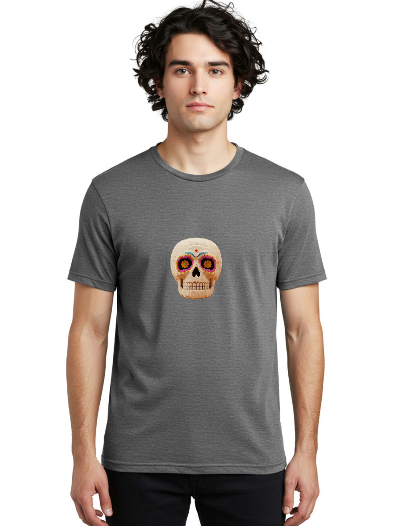 Sugar-Skull-7 Men'S Graphic Tee, 100% Cotton, Comfortable Casual Summer Wear, Machine Washable, Sugar Skull Decoration, Day Of The Dead, Colorful Skull, Mexican Culture, Festive Design, Vibrant Colors, Floral Patterns, Traditional Art Bad779 29
