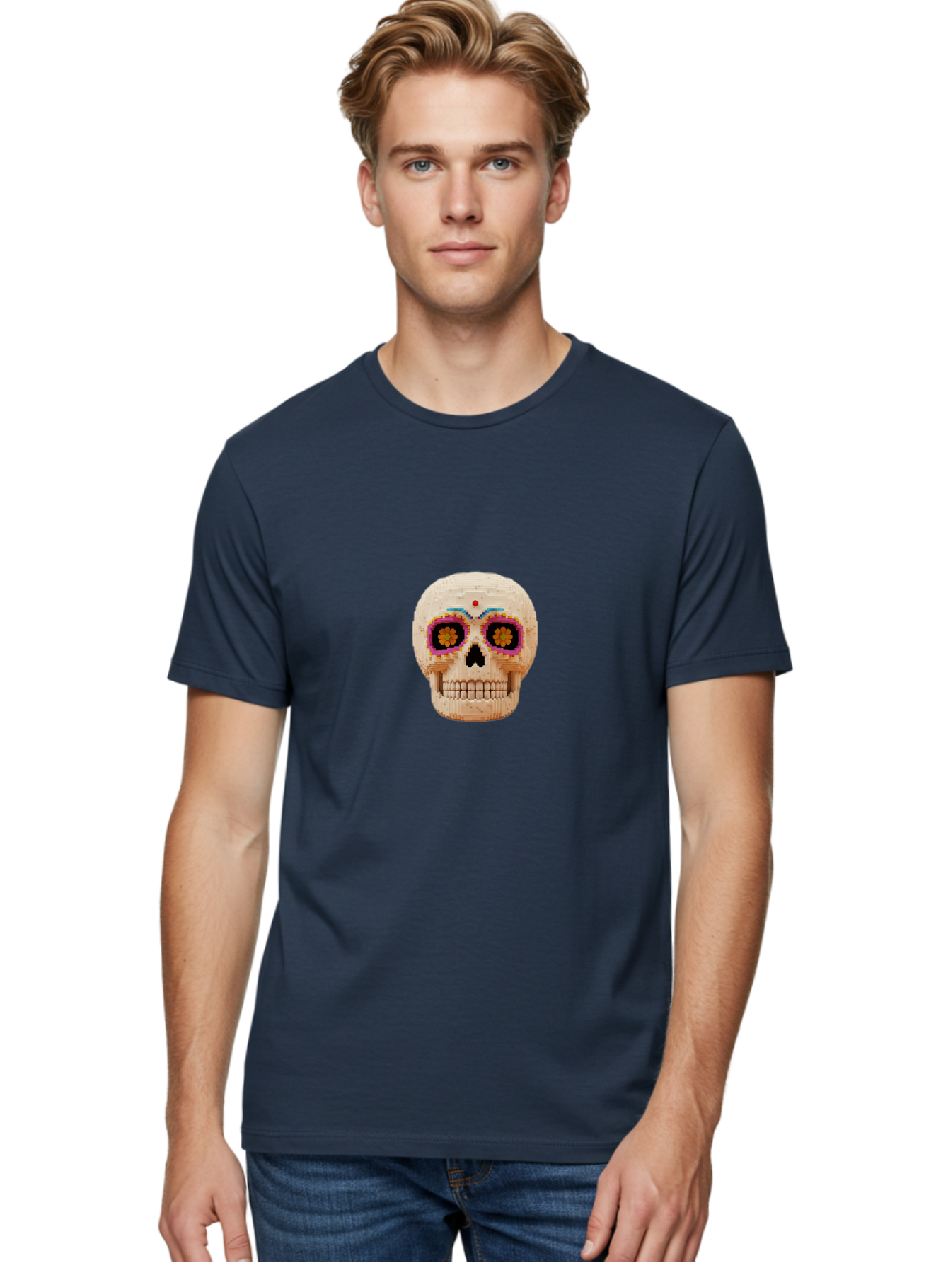 Sugar-Skull-7 Men'S Graphic Tee, 100% Cotton, Comfortable Casual Summer Wear, Machine Washable, Sugar Skull Decoration, Day Of The Dead, Colorful Skull, Mexican Culture, Festive Design, Vibrant Colors, Floral Patterns, Traditional Art Bad779 18