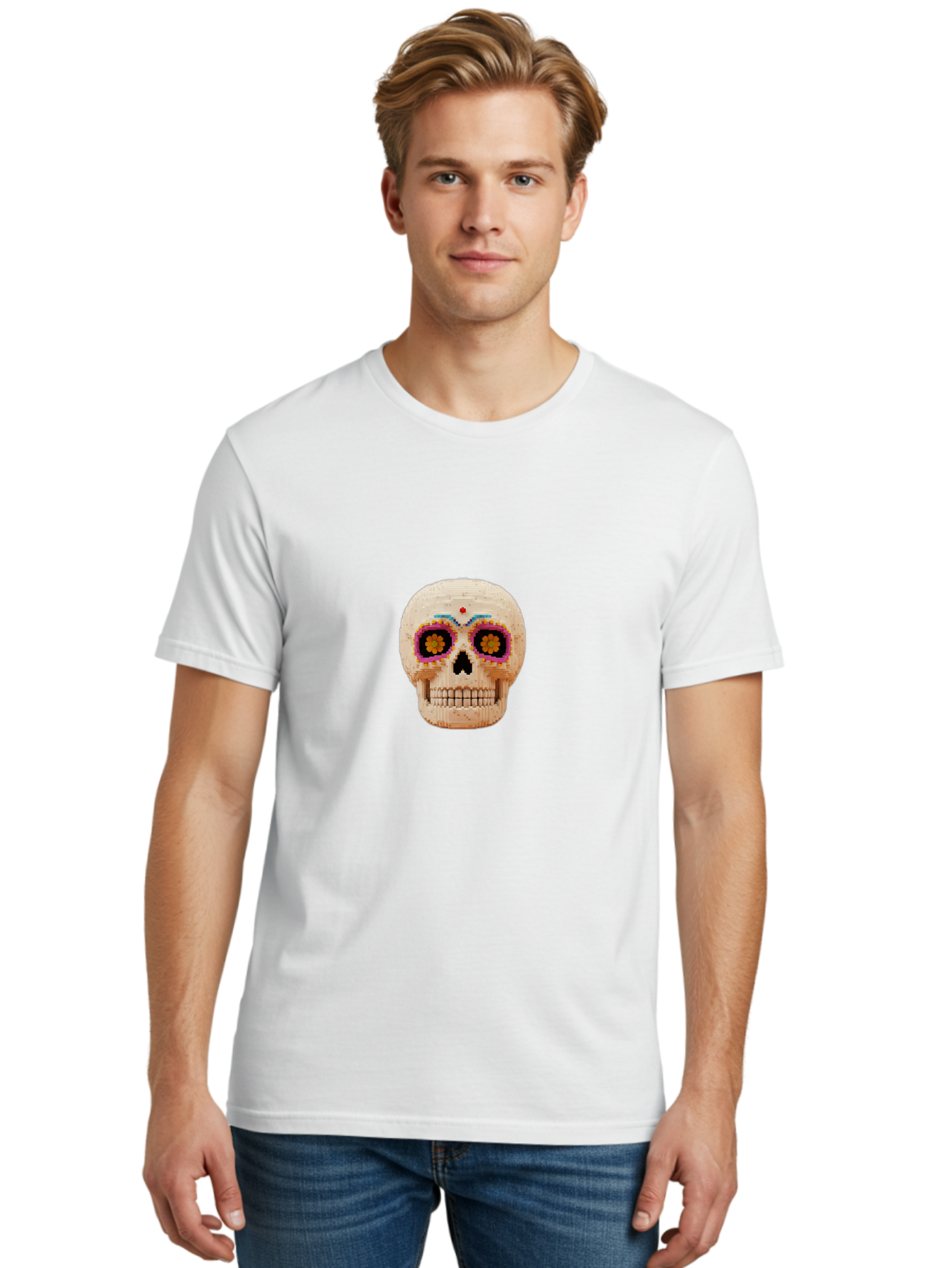 Sugar-Skull-7 Men'S Graphic Tee, 100% Cotton, Comfortable Casual Summer Wear, Machine Washable, Sugar Skull Decoration, Day Of The Dead, Colorful Skull, Mexican Culture, Festive Design, Vibrant Colors, Floral Patterns, Traditional Art Bad779 27