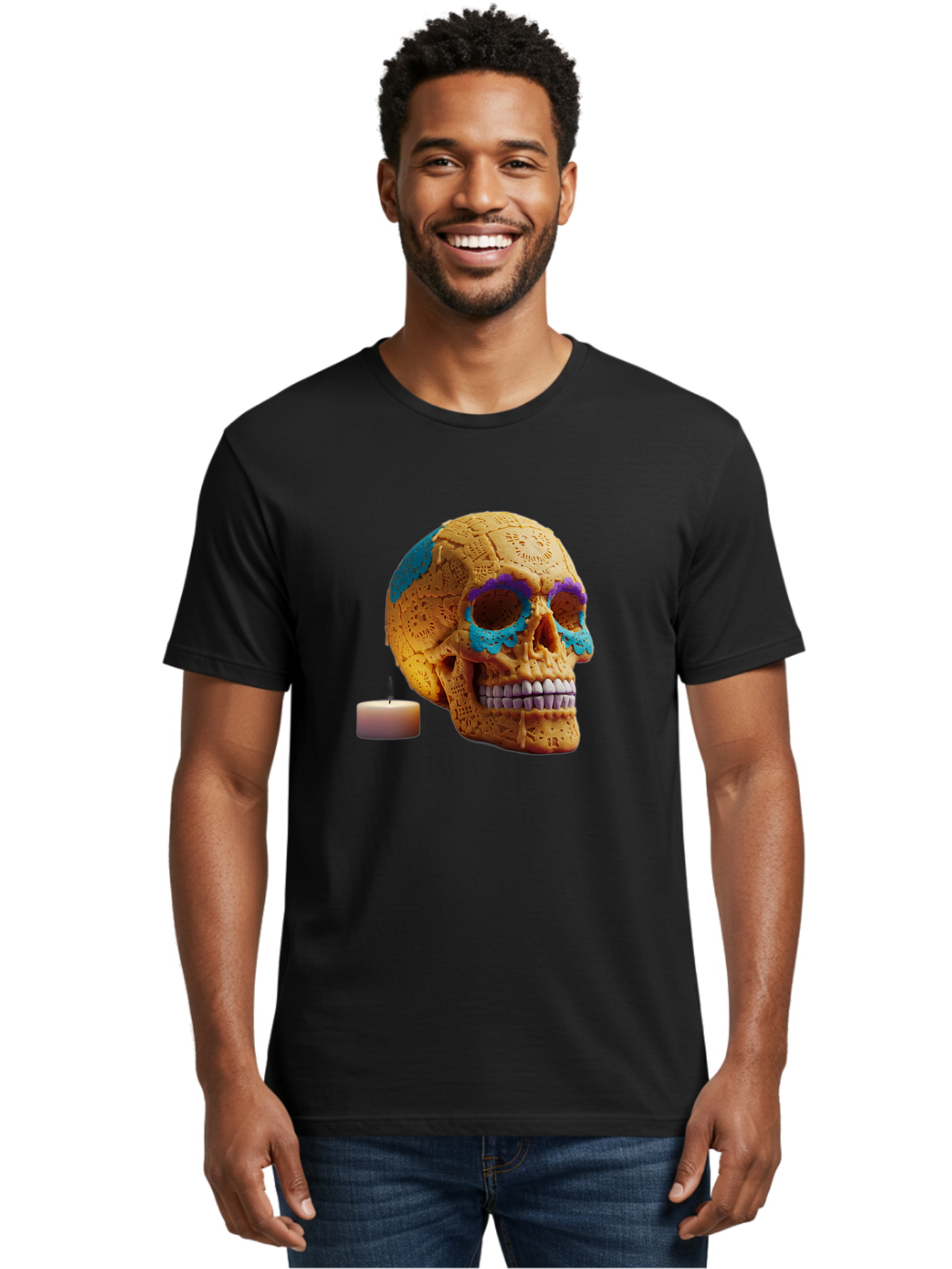 Sugar-Skull-8 Men'S Graphic Tee, 100% Cotton, Comfortable Casual Summer Wear, Machine Washable, Sugar Skull, Day Of The Dead Celebration, Vibrant Decorations, Intricate Designs, Decorative Skull, Traditional Mexican Art, Festive Atmosphere, Bad780 23