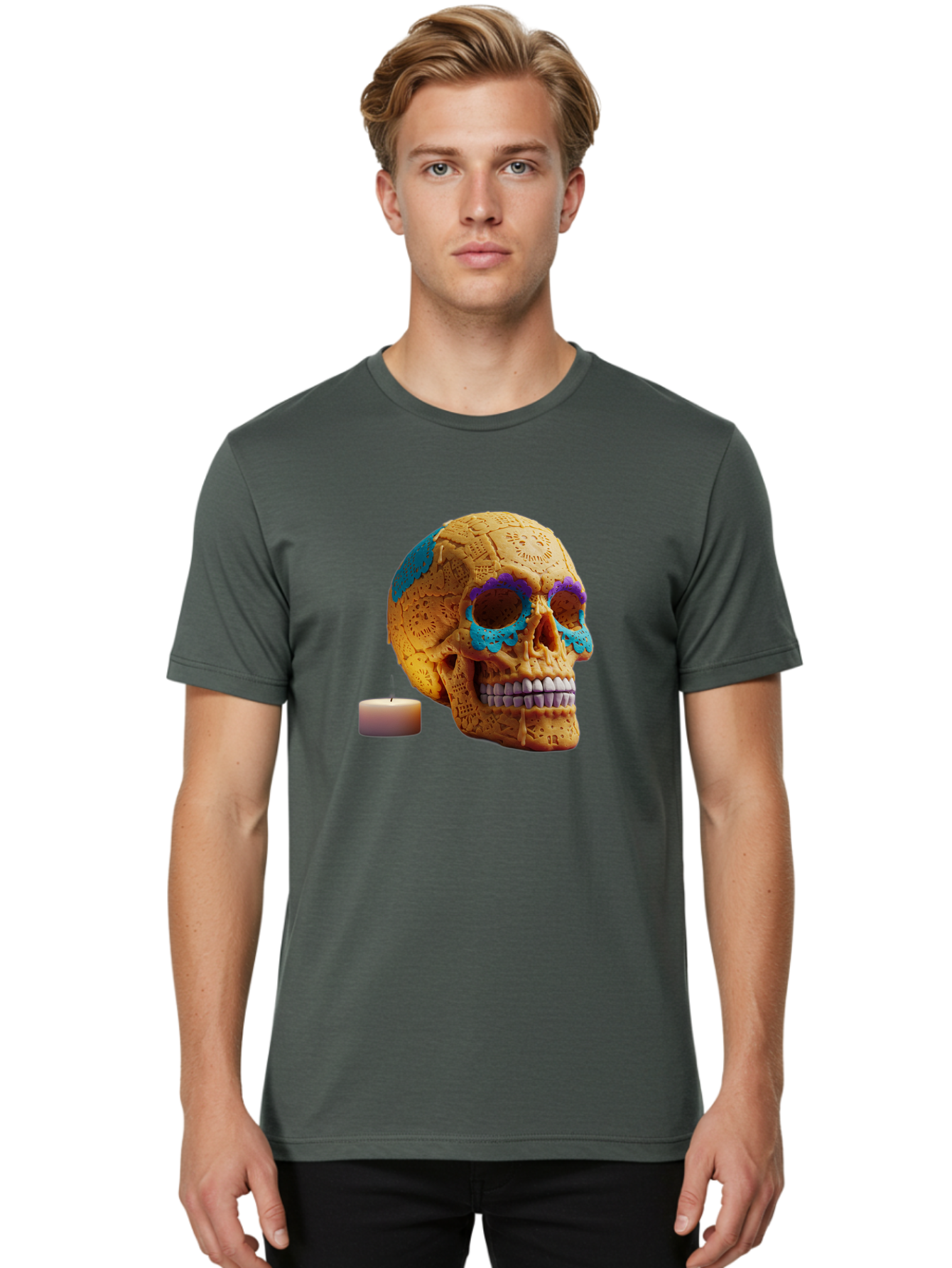 Sugar-Skull-8 Men'S Graphic Tee, 100% Cotton, Comfortable Casual Summer Wear, Machine Washable, Sugar Skull, Day Of The Dead Celebration, Vibrant Decorations, Intricate Designs, Decorative Skull, Traditional Mexican Art, Festive Atmosphere, Bad780 20