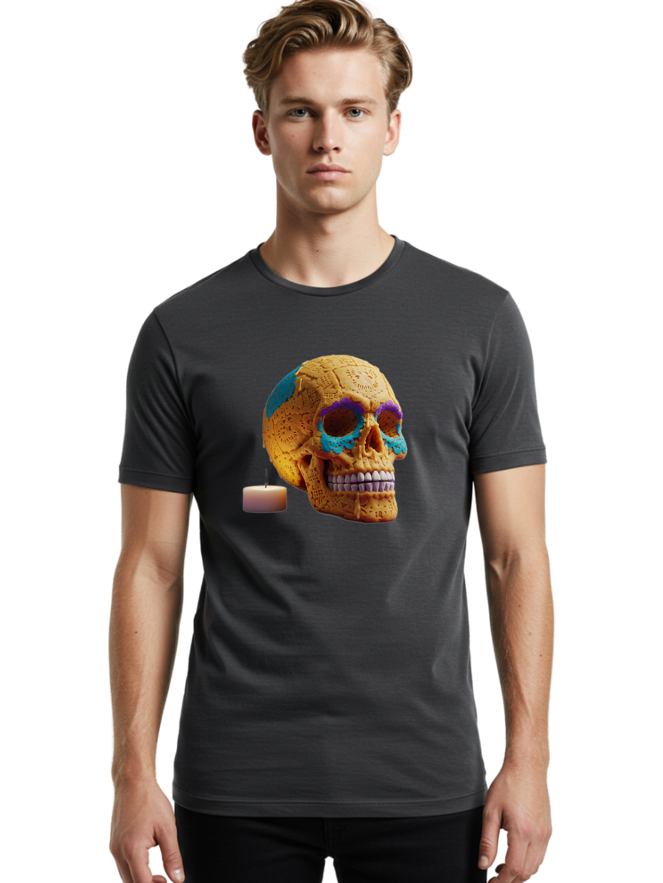 Sugar-Skull-8 Men'S Graphic Tee, 100% Cotton, Comfortable Casual Summer Wear, Machine Washable, Sugar Skull, Day Of The Dead Celebration, Vibrant Decorations, Intricate Designs, Decorative Skull, Traditional Mexican Art, Festive Atmosphere, Bad780 30