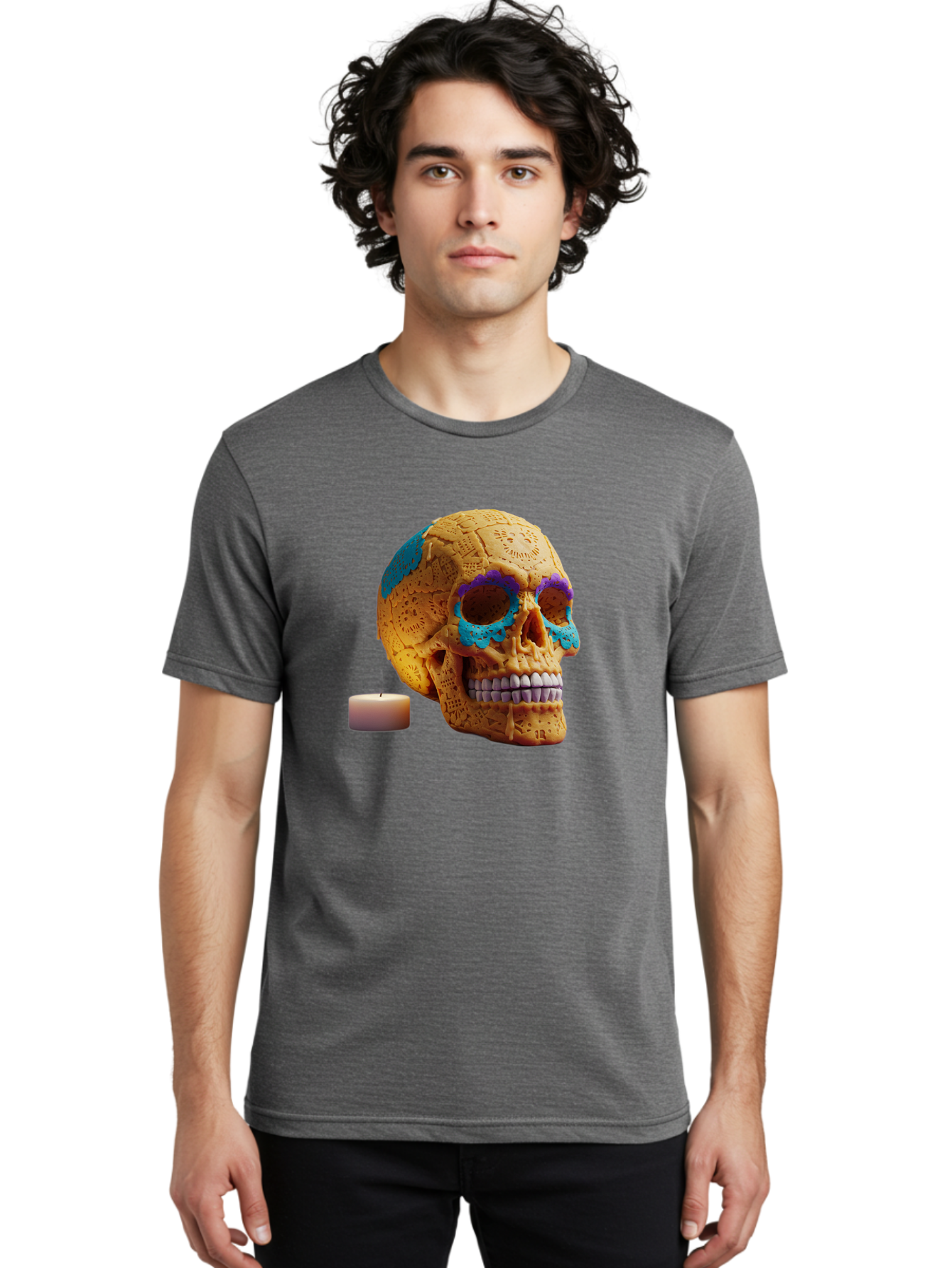 Sugar-Skull-8 Men'S Graphic Tee, 100% Cotton, Comfortable Casual Summer Wear, Machine Washable, Sugar Skull, Day Of The Dead Celebration, Vibrant Decorations, Intricate Designs, Decorative Skull, Traditional Mexican Art, Festive Atmosphere, Bad780 16
