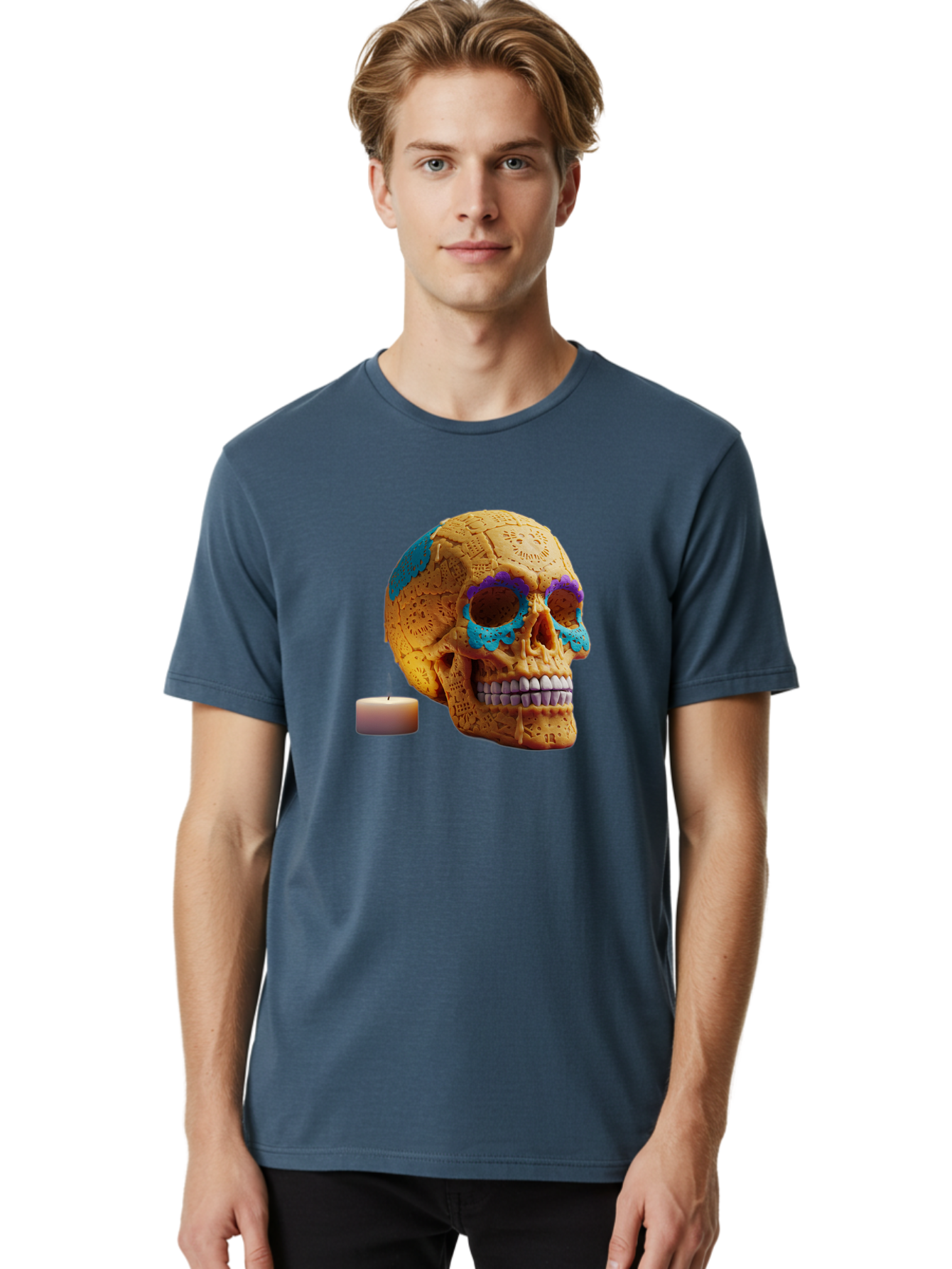 Sugar-Skull-8 Men'S Graphic Tee, 100% Cotton, Comfortable Casual Summer Wear, Machine Washable, Sugar Skull, Day Of The Dead Celebration, Vibrant Decorations, Intricate Designs, Decorative Skull, Traditional Mexican Art, Festive Atmosphere, Bad780 27