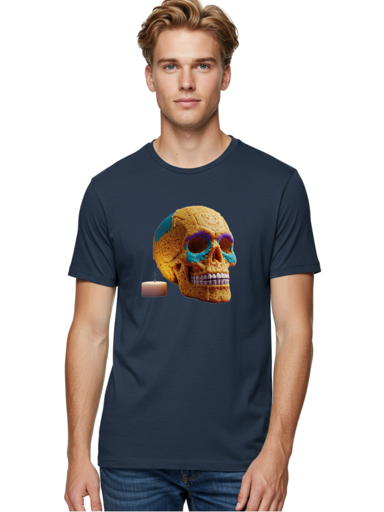 Sugar-Skull-8 Men'S Graphic Tee, 100% Cotton, Comfortable Casual Summer Wear, Machine Washable, Sugar Skull, Day Of The Dead Celebration, Vibrant Decorations, Intricate Designs, Decorative Skull, Traditional Mexican Art, Festive Atmosphere, Bad780 18
