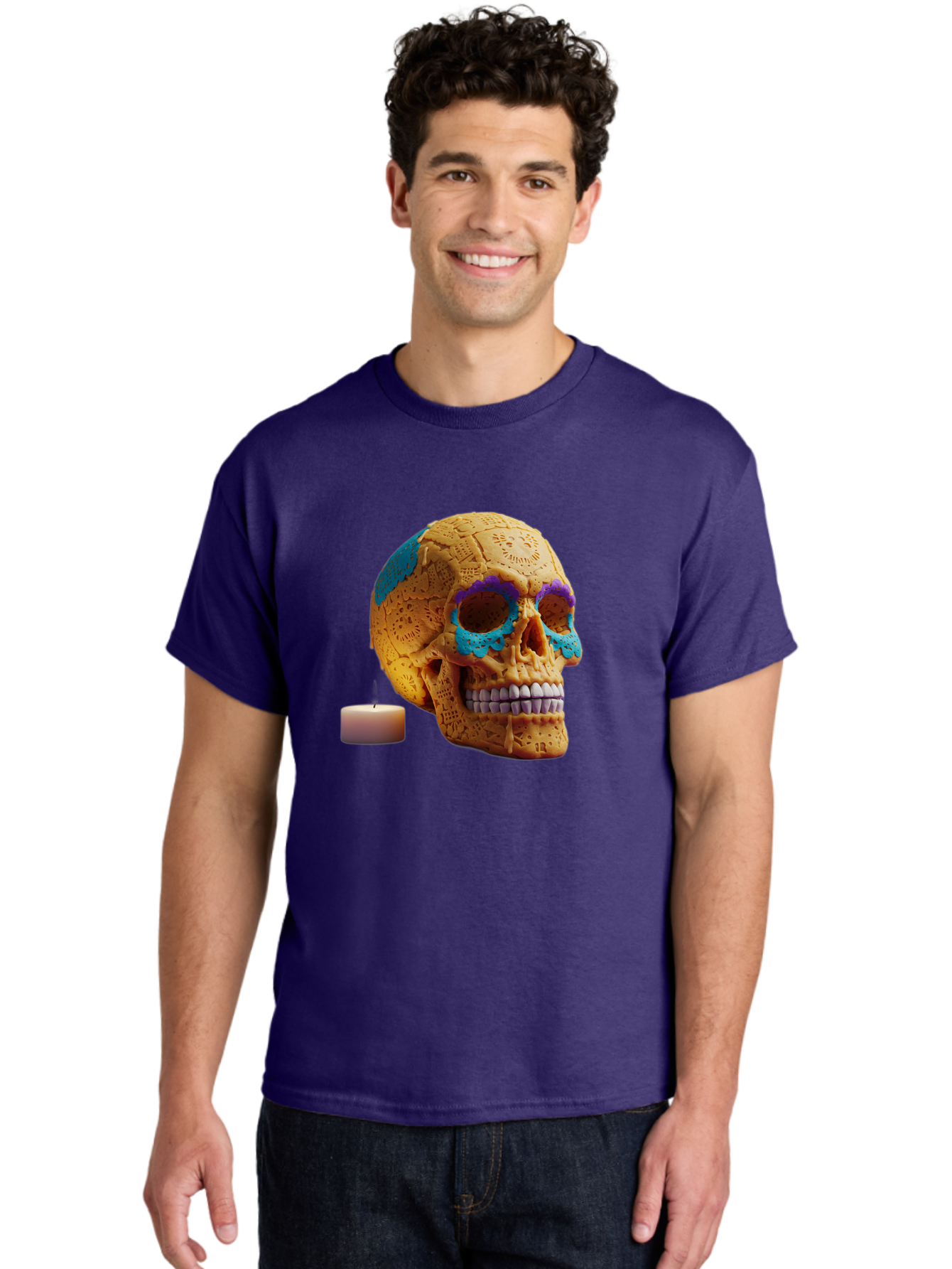 Sugar-Skull-8 Men'S Graphic Tee, 100% Cotton, Comfortable Casual Summer Wear, Machine Washable, Sugar Skull, Day Of The Dead Celebration, Vibrant Decorations, Intricate Designs, Decorative Skull, Traditional Mexican Art, Festive Atmosphere, Bad780 24