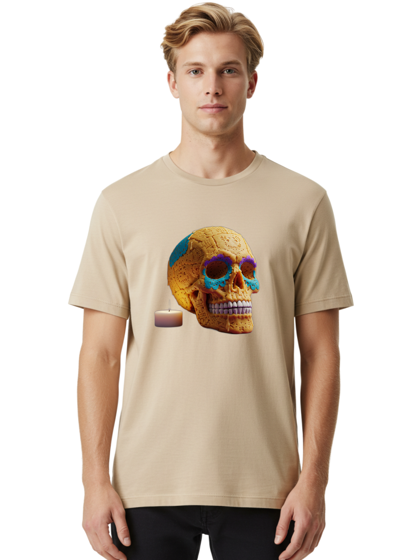 Sugar-Skull-8 Men'S Graphic Tee, 100% Cotton, Comfortable Casual Summer Wear, Machine Washable, Sugar Skull, Day Of The Dead Celebration, Vibrant Decorations, Intricate Designs, Decorative Skull, Traditional Mexican Art, Festive Atmosphere, Bad780 29