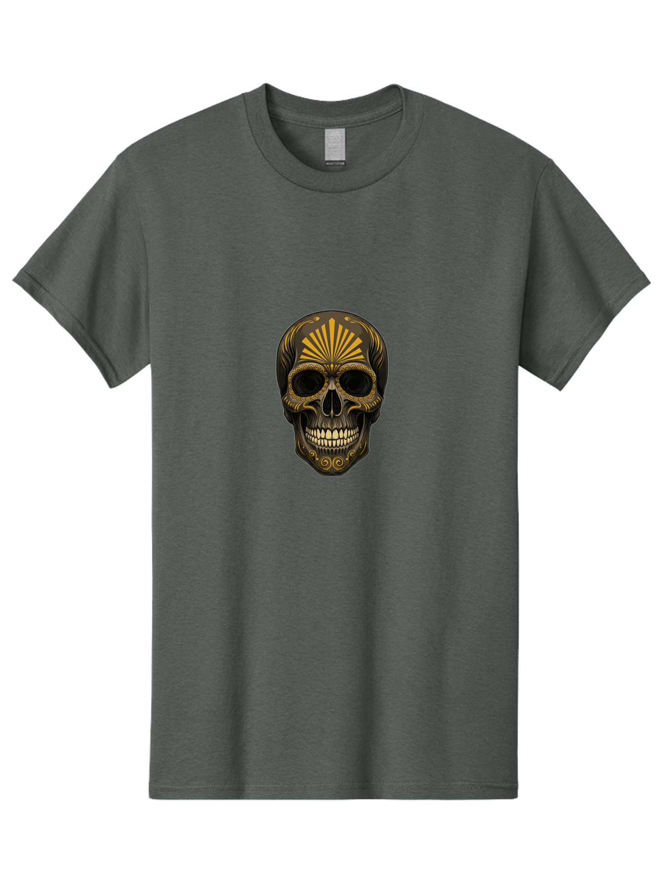 Sugar-Skull-9 Men'S Graphic Tee, 100% Cotton, Comfortable Casual Summer Wear, Machine Washable, Sugar Skull, Ornate Design, Golden Accents, Day Of The Dead, Mexican Culture, Vibrant Patterns, Decorative Art, Symbolic Imagery, Intricate Details Bad781 1