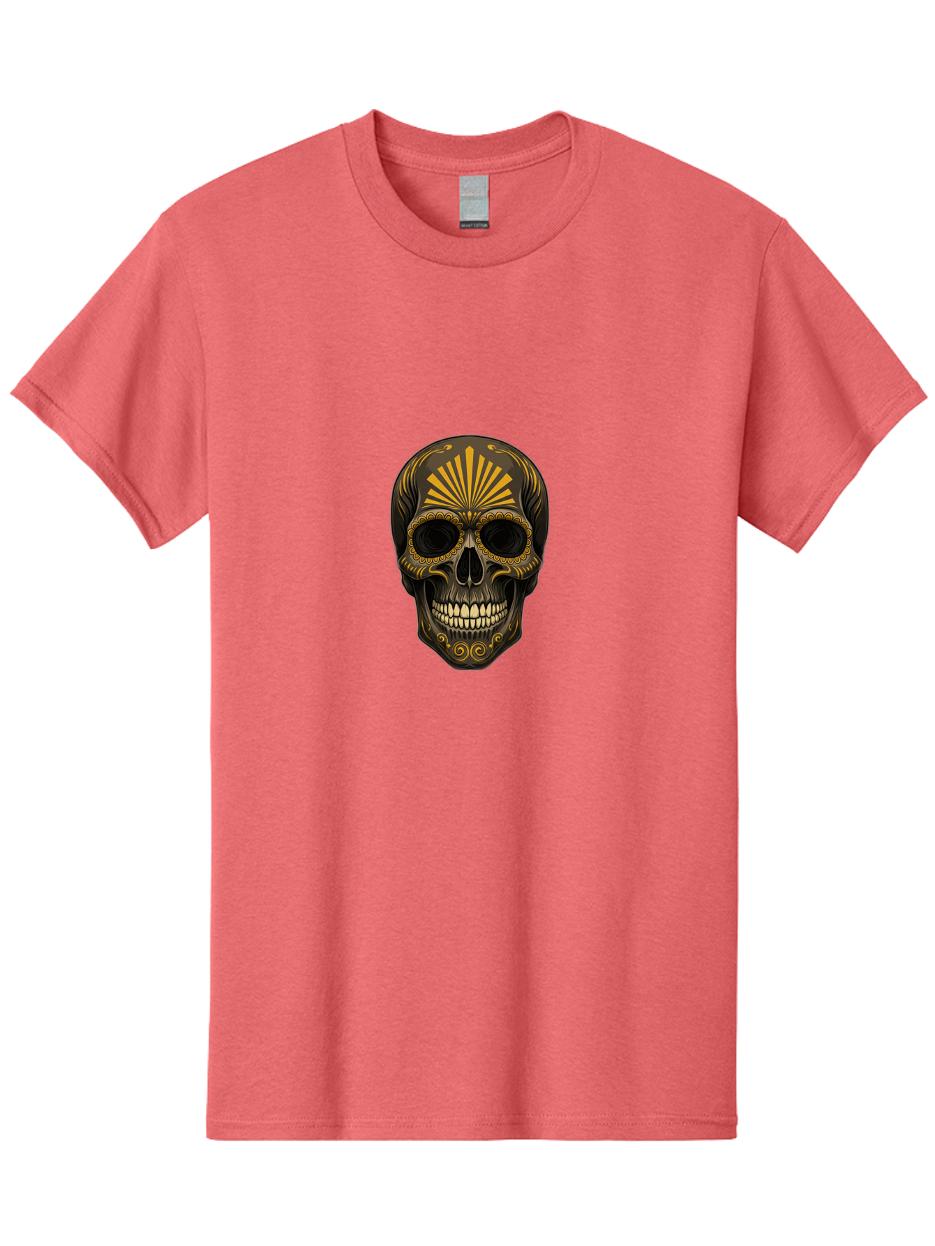 Sugar-Skull-9 Men'S Graphic Tee, 100% Cotton, Comfortable Casual Summer Wear, Machine Washable, Sugar Skull, Ornate Design, Golden Accents, Day Of The Dead, Mexican Culture, Vibrant Patterns, Decorative Art, Symbolic Imagery, Intricate Details Bad781 8