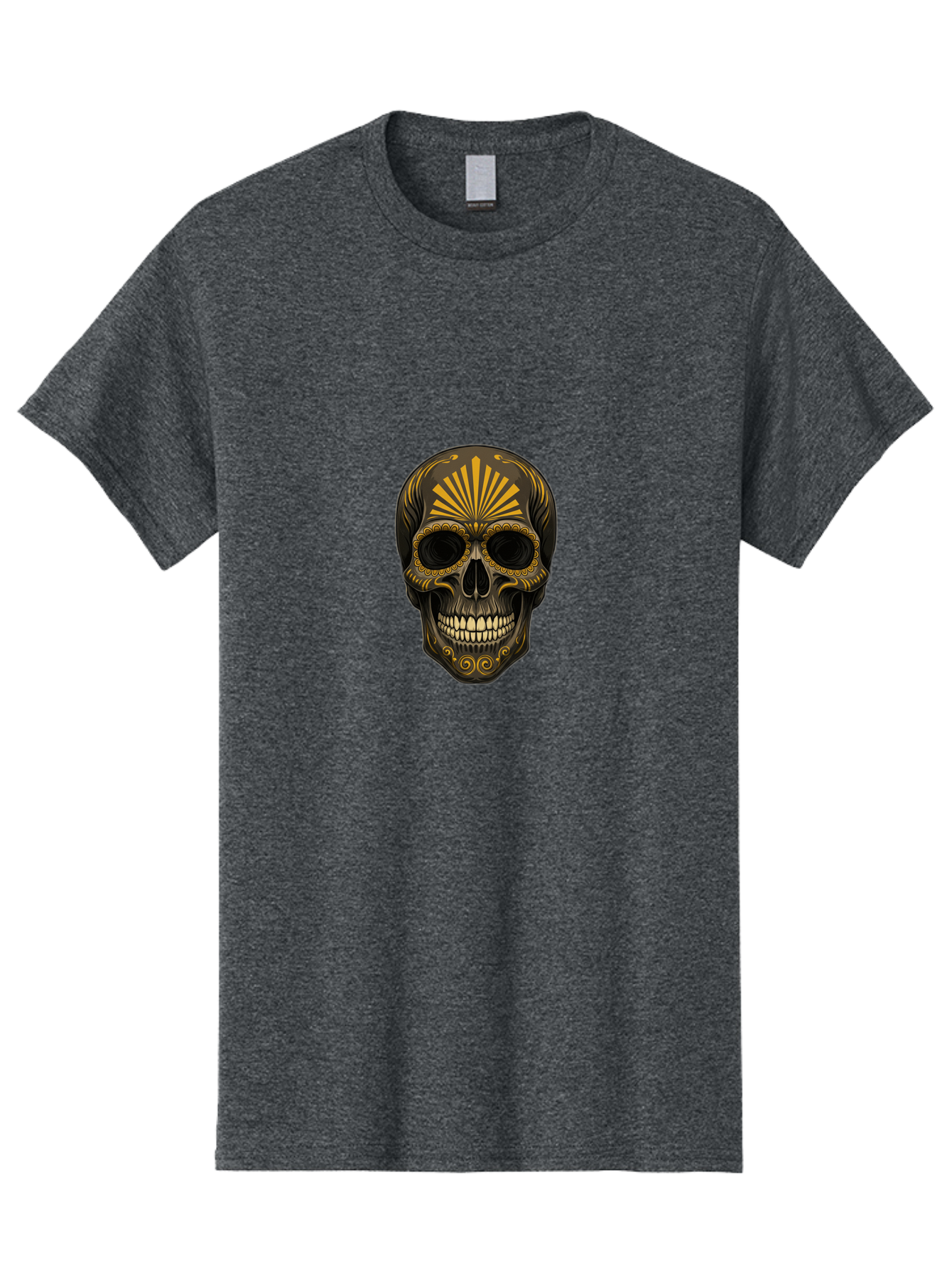 Sugar-Skull-9 Men'S Graphic Tee, 100% Cotton, Comfortable Casual Summer Wear, Machine Washable, Sugar Skull, Ornate Design, Golden Accents, Day Of The Dead, Mexican Culture, Vibrant Patterns, Decorative Art, Symbolic Imagery, Intricate Details Bad781 6
