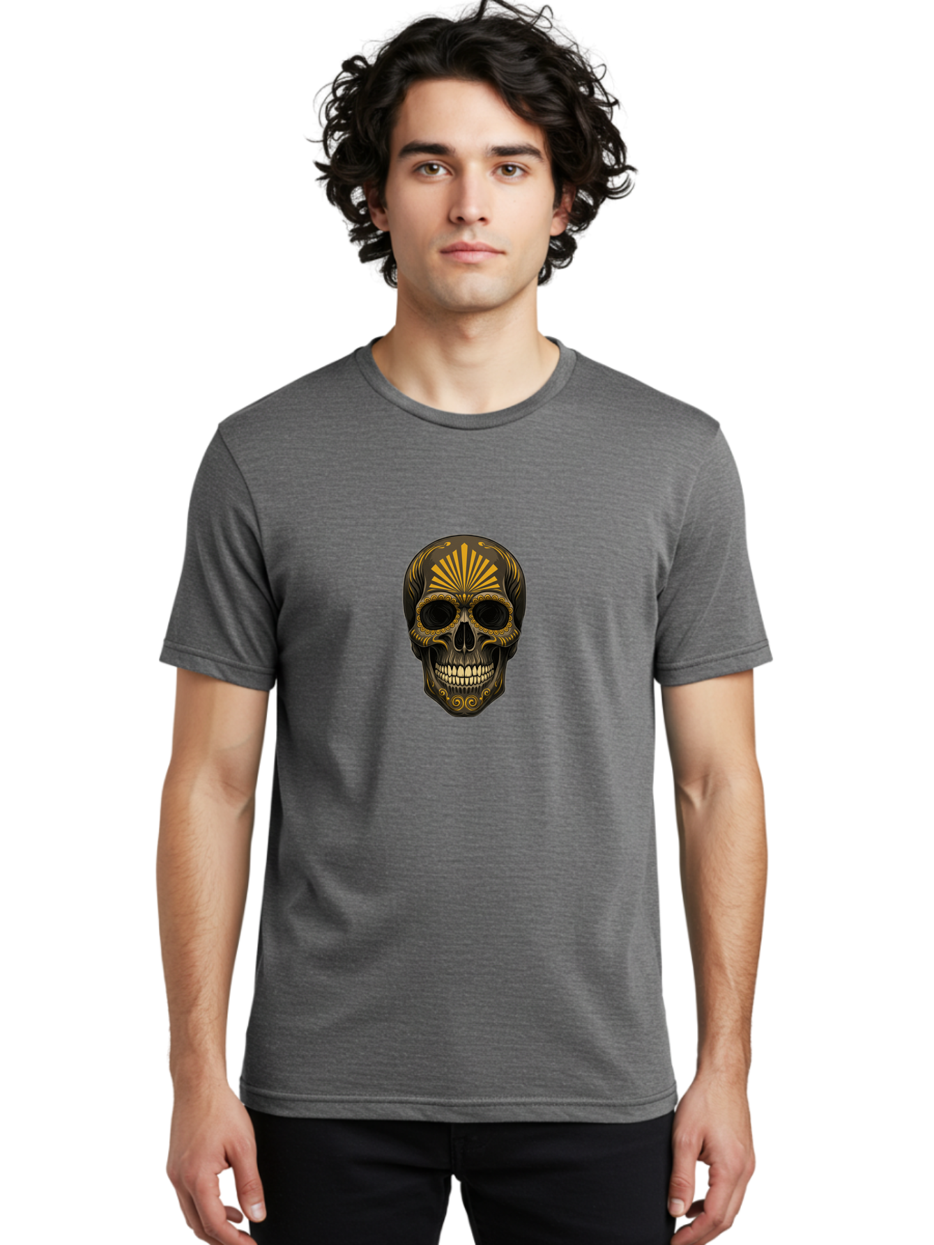 Sugar-Skull-9 Men'S Graphic Tee, 100% Cotton, Comfortable Casual Summer Wear, Machine Washable, Sugar Skull, Ornate Design, Golden Accents, Day Of The Dead, Mexican Culture, Vibrant Patterns, Decorative Art, Symbolic Imagery, Intricate Details Bad781 22