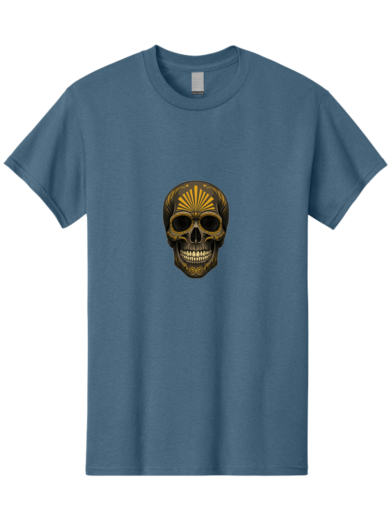 Sugar-Skull-9 Men'S Graphic Tee, 100% Cotton, Comfortable Casual Summer Wear, Machine Washable, Sugar Skull, Ornate Design, Golden Accents, Day Of The Dead, Mexican Culture, Vibrant Patterns, Decorative Art, Symbolic Imagery, Intricate Details Bad781 11