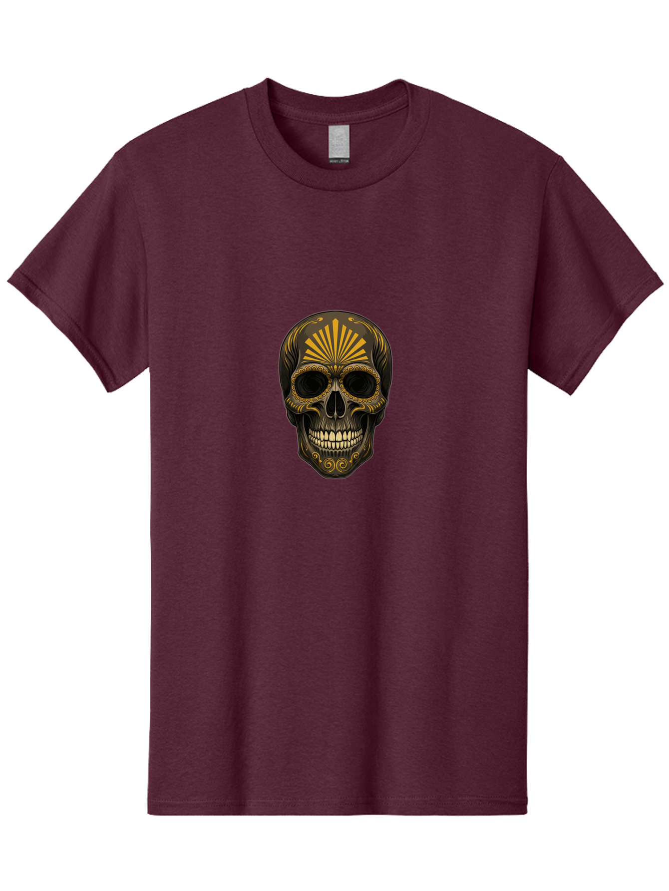 Sugar-Skull-9 Men'S Graphic Tee, 100% Cotton, Comfortable Casual Summer Wear, Machine Washable, Sugar Skull, Ornate Design, Golden Accents, Day Of The Dead, Mexican Culture, Vibrant Patterns, Decorative Art, Symbolic Imagery, Intricate Details Bad781 12
