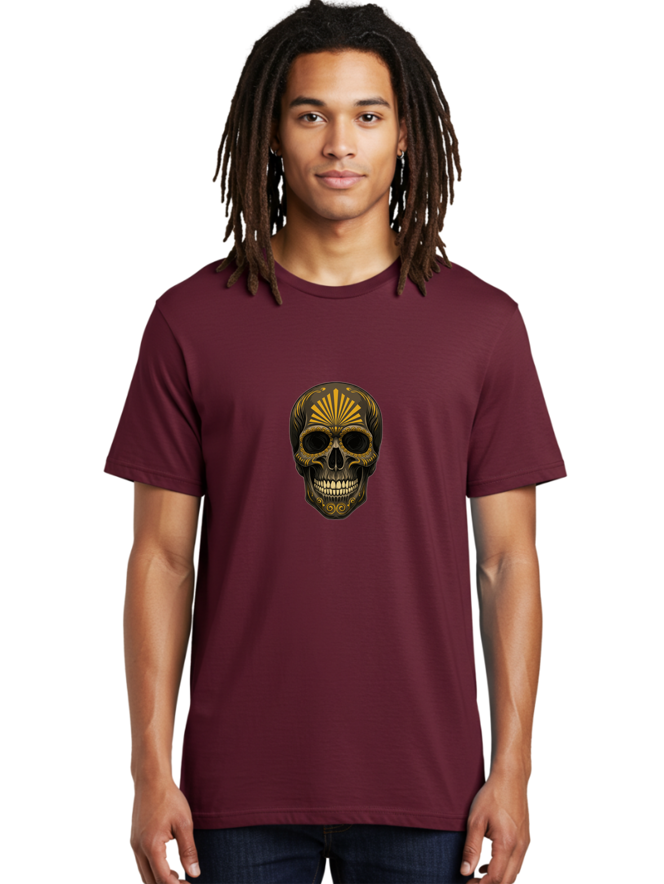 Sugar-Skull-9 Men'S Graphic Tee, 100% Cotton, Comfortable Casual Summer Wear, Machine Washable, Sugar Skull, Ornate Design, Golden Accents, Day Of The Dead, Mexican Culture, Vibrant Patterns, Decorative Art, Symbolic Imagery, Intricate Details Bad781 27