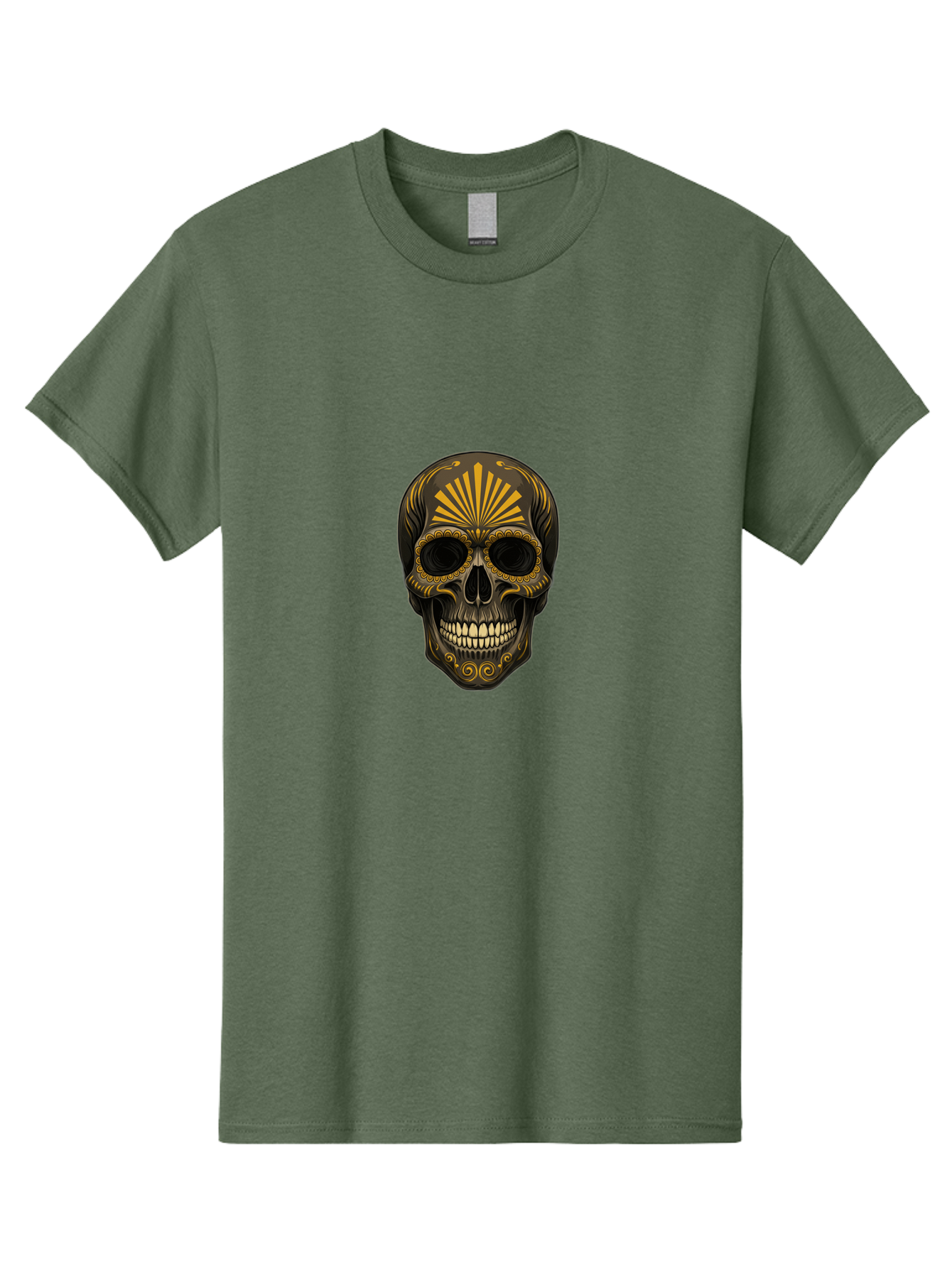 Sugar-Skull-9 Men'S Graphic Tee, 100% Cotton, Comfortable Casual Summer Wear, Machine Washable, Sugar Skull, Ornate Design, Golden Accents, Day Of The Dead, Mexican Culture, Vibrant Patterns, Decorative Art, Symbolic Imagery, Intricate Details Bad781 2
