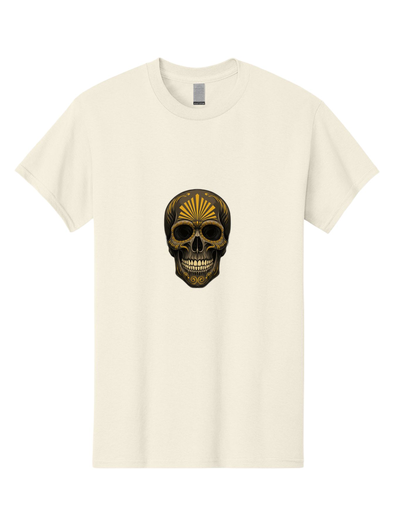 Sugar-Skull-9 Men'S Graphic Tee, 100% Cotton, Comfortable Casual Summer Wear, Machine Washable, Sugar Skull, Ornate Design, Golden Accents, Day Of The Dead, Mexican Culture, Vibrant Patterns, Decorative Art, Symbolic Imagery, Intricate Details Bad781 5