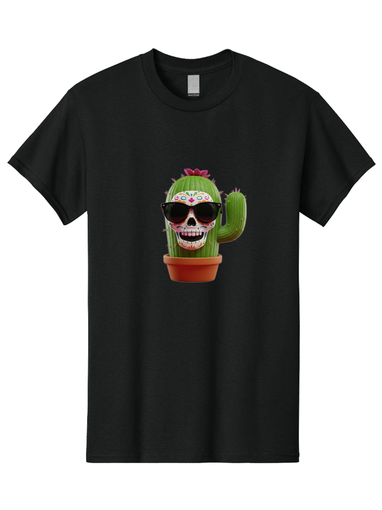 Sugar-Skull-Cactus Men'S Graphic Tee, 100% Cotton, Comfortable Casual Summer Wear, Machine Washable, Sugar Skull Cactus, Day Of The Dead, Colorful Design, Sunglasses, Prickly Pear, Potted Plant, Vibrant Colors, Festive Spirit Bad782 4
