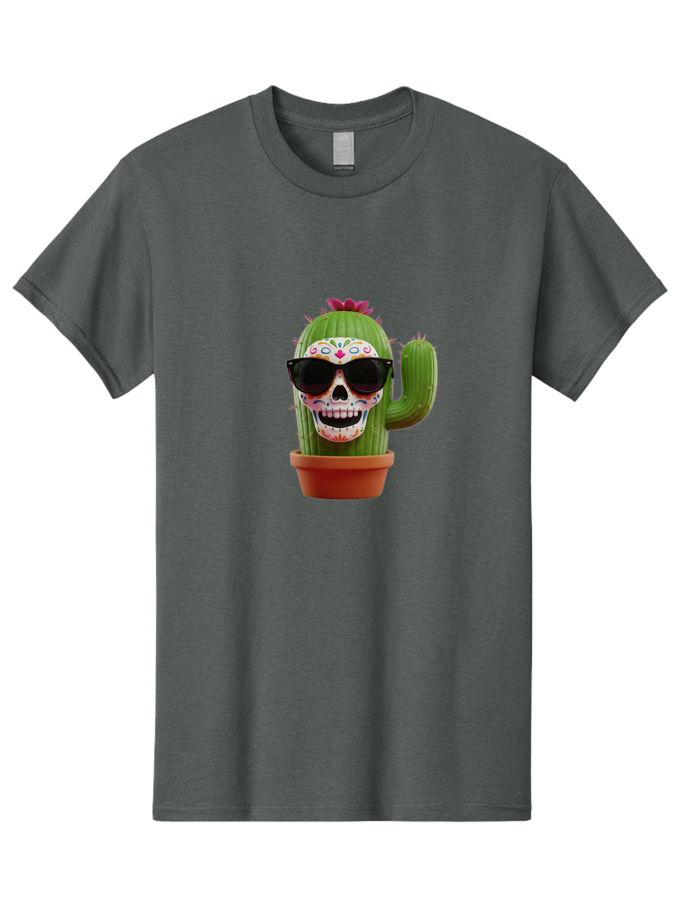 Sugar-Skull-Cactus Men'S Graphic Tee, 100% Cotton, Comfortable Casual Summer Wear, Machine Washable, Sugar Skull Cactus, Day Of The Dead, Colorful Design, Sunglasses, Prickly Pear, Potted Plant, Vibrant Colors, Festive Spirit Bad782 7