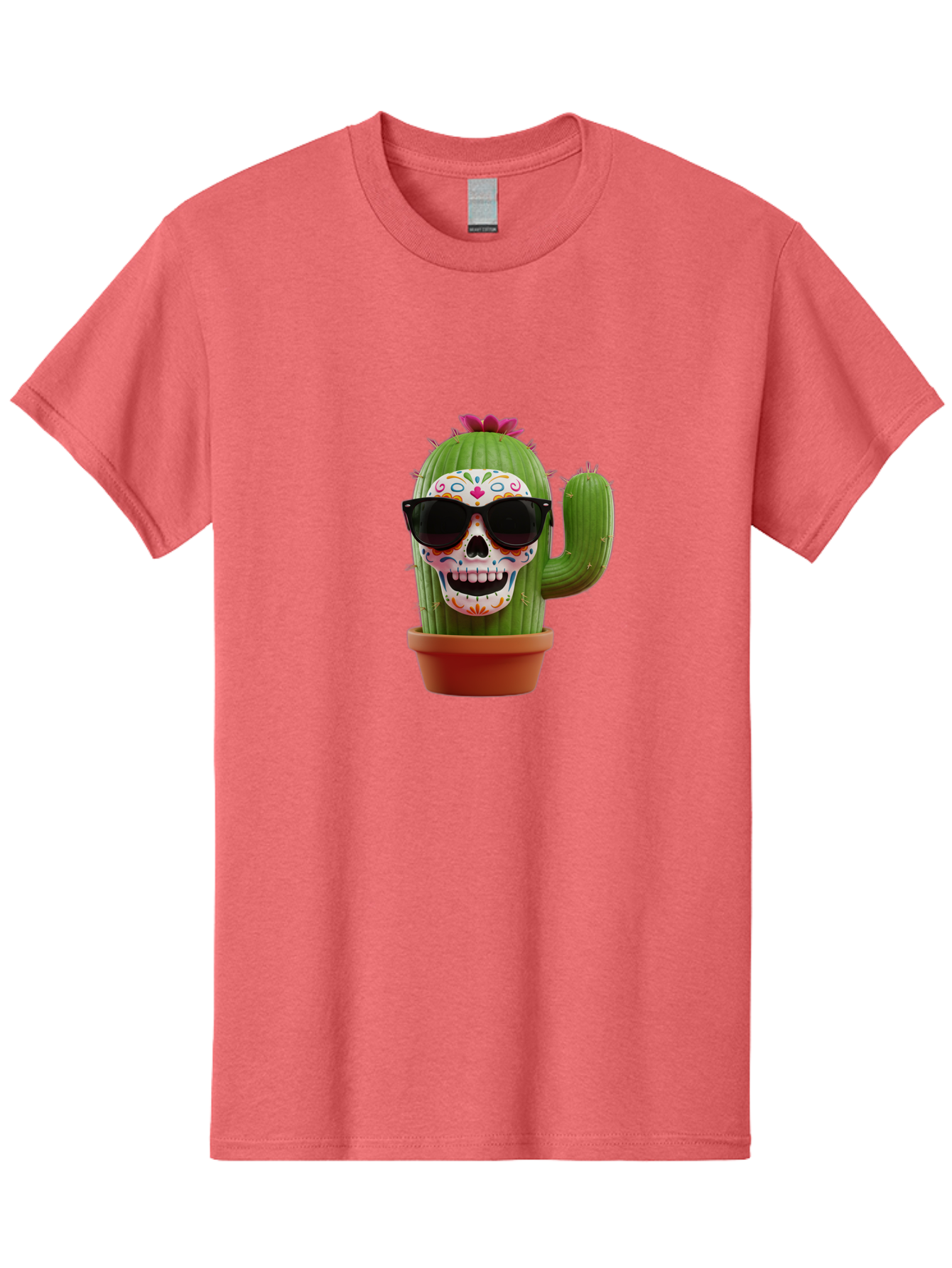 Sugar-Skull-Cactus Men'S Graphic Tee, 100% Cotton, Comfortable Casual Summer Wear, Machine Washable, Sugar Skull Cactus, Day Of The Dead, Colorful Design, Sunglasses, Prickly Pear, Potted Plant, Vibrant Colors, Festive Spirit Bad782 5