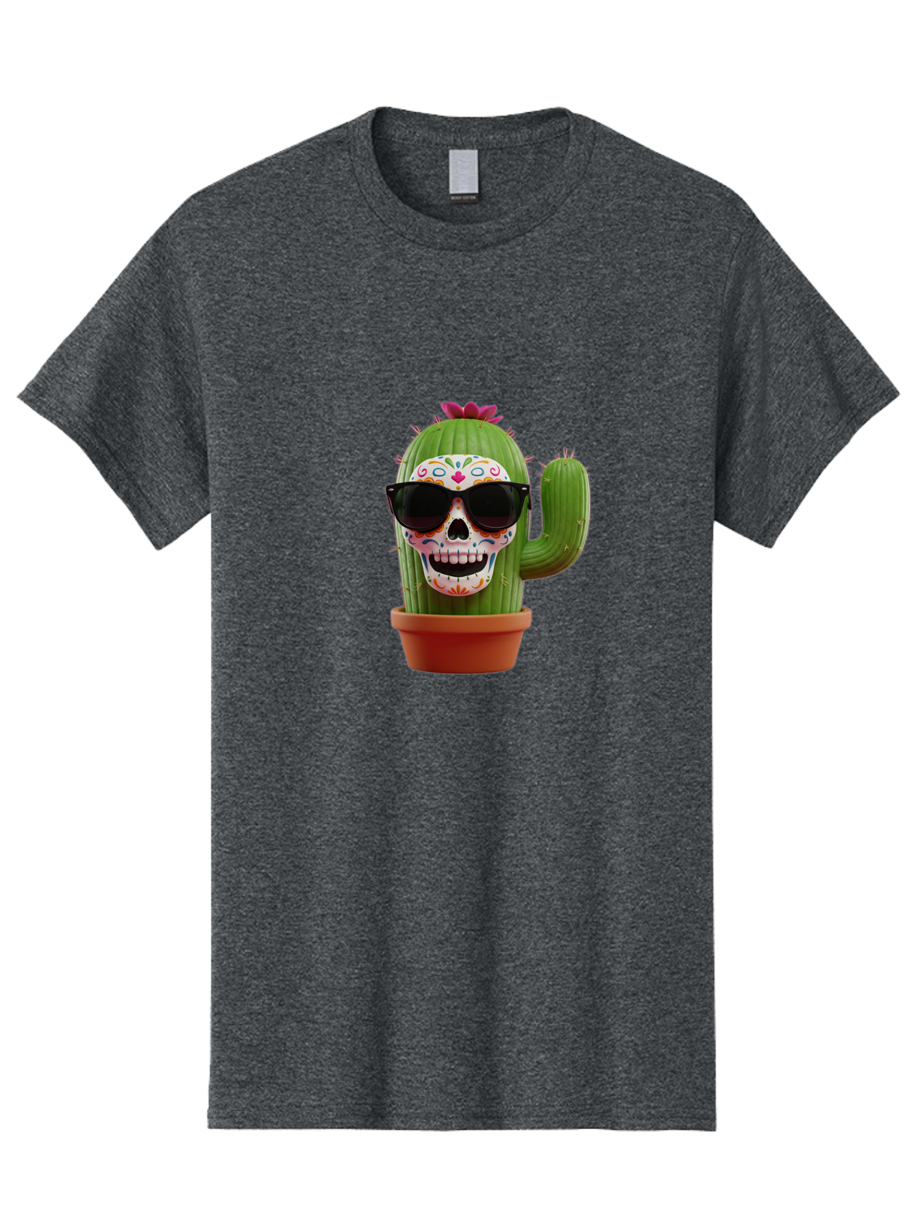 Sugar-Skull-Cactus Men'S Graphic Tee, 100% Cotton, Comfortable Casual Summer Wear, Machine Washable, Sugar Skull Cactus, Day Of The Dead, Colorful Design, Sunglasses, Prickly Pear, Potted Plant, Vibrant Colors, Festive Spirit Bad782 8
