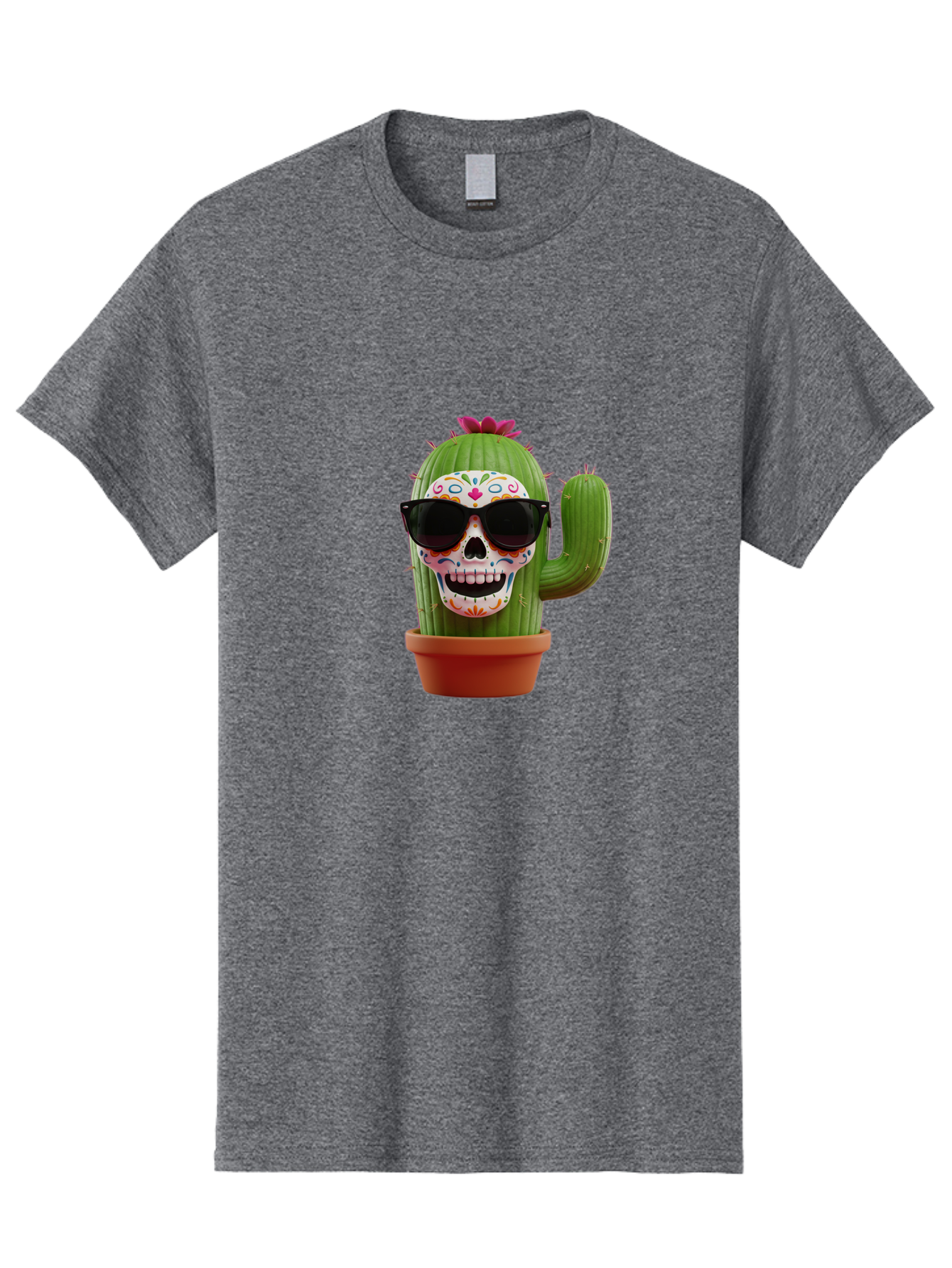Sugar-Skull-Cactus Men'S Graphic Tee, 100% Cotton, Comfortable Casual Summer Wear, Machine Washable, Sugar Skull Cactus, Day Of The Dead, Colorful Design, Sunglasses, Prickly Pear, Potted Plant, Vibrant Colors, Festive Spirit Bad782 1