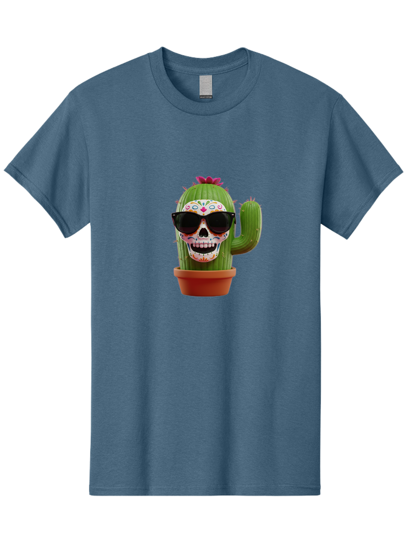 Sugar-Skull-Cactus Men'S Graphic Tee, 100% Cotton, Comfortable Casual Summer Wear, Machine Washable, Sugar Skull Cactus, Day Of The Dead, Colorful Design, Sunglasses, Prickly Pear, Potted Plant, Vibrant Colors, Festive Spirit Bad782 13