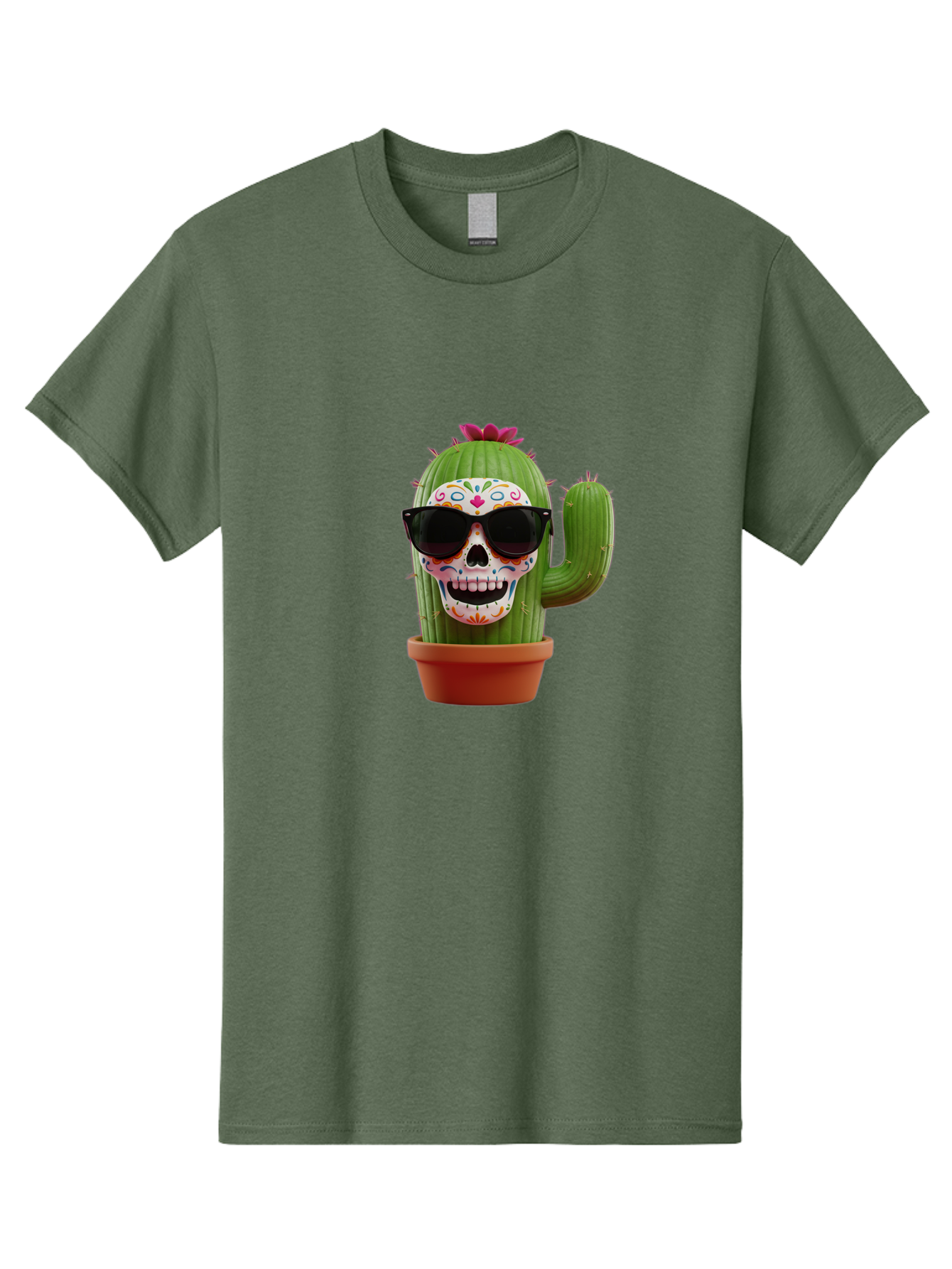 Sugar-Skull-Cactus Men'S Graphic Tee, 100% Cotton, Comfortable Casual Summer Wear, Machine Washable, Sugar Skull Cactus, Day Of The Dead, Colorful Design, Sunglasses, Prickly Pear, Potted Plant, Vibrant Colors, Festive Spirit Bad782 9