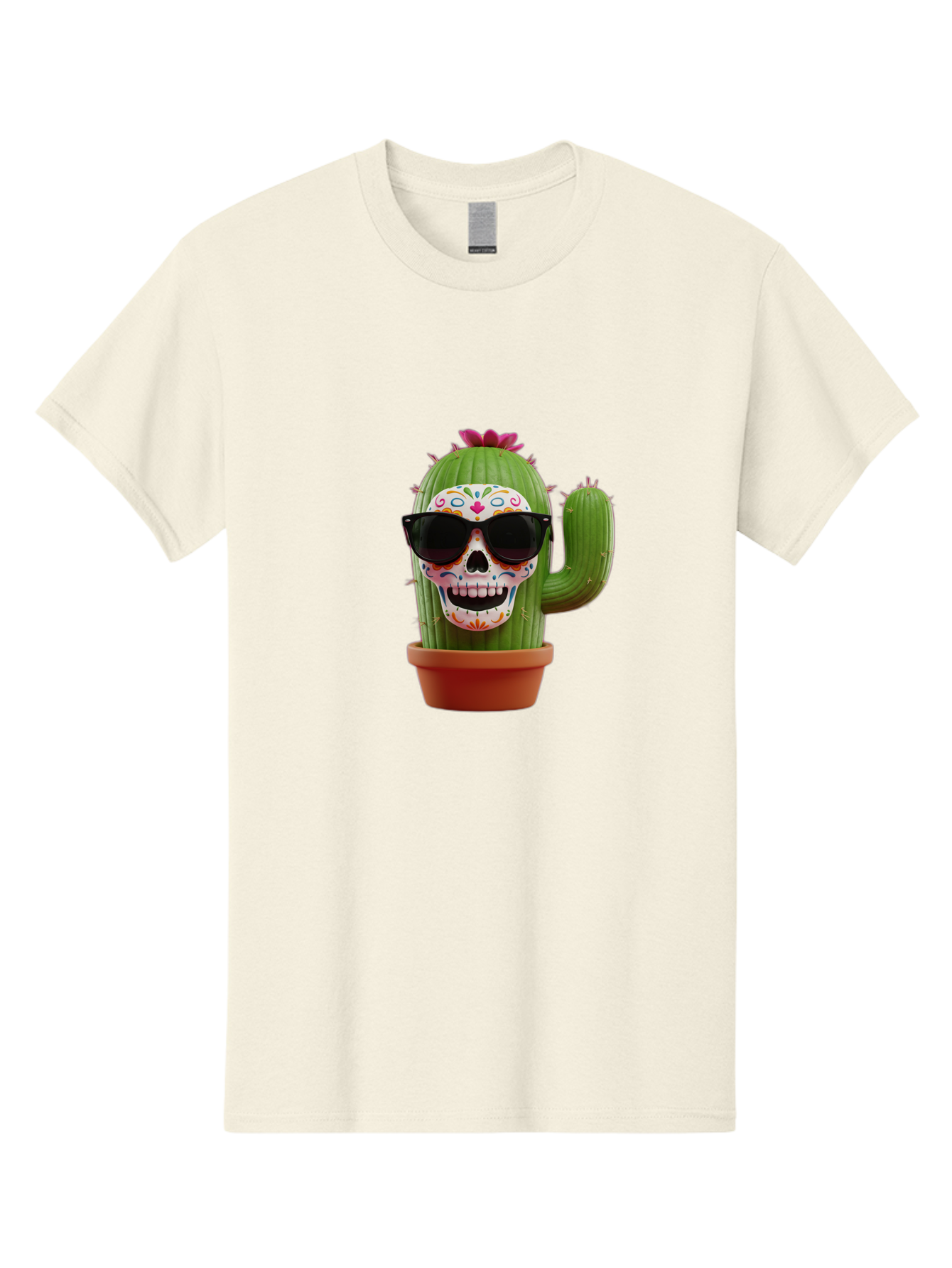Sugar-Skull-Cactus Men'S Graphic Tee, 100% Cotton, Comfortable Casual Summer Wear, Machine Washable, Sugar Skull Cactus, Day Of The Dead, Colorful Design, Sunglasses, Prickly Pear, Potted Plant, Vibrant Colors, Festive Spirit Bad782 15