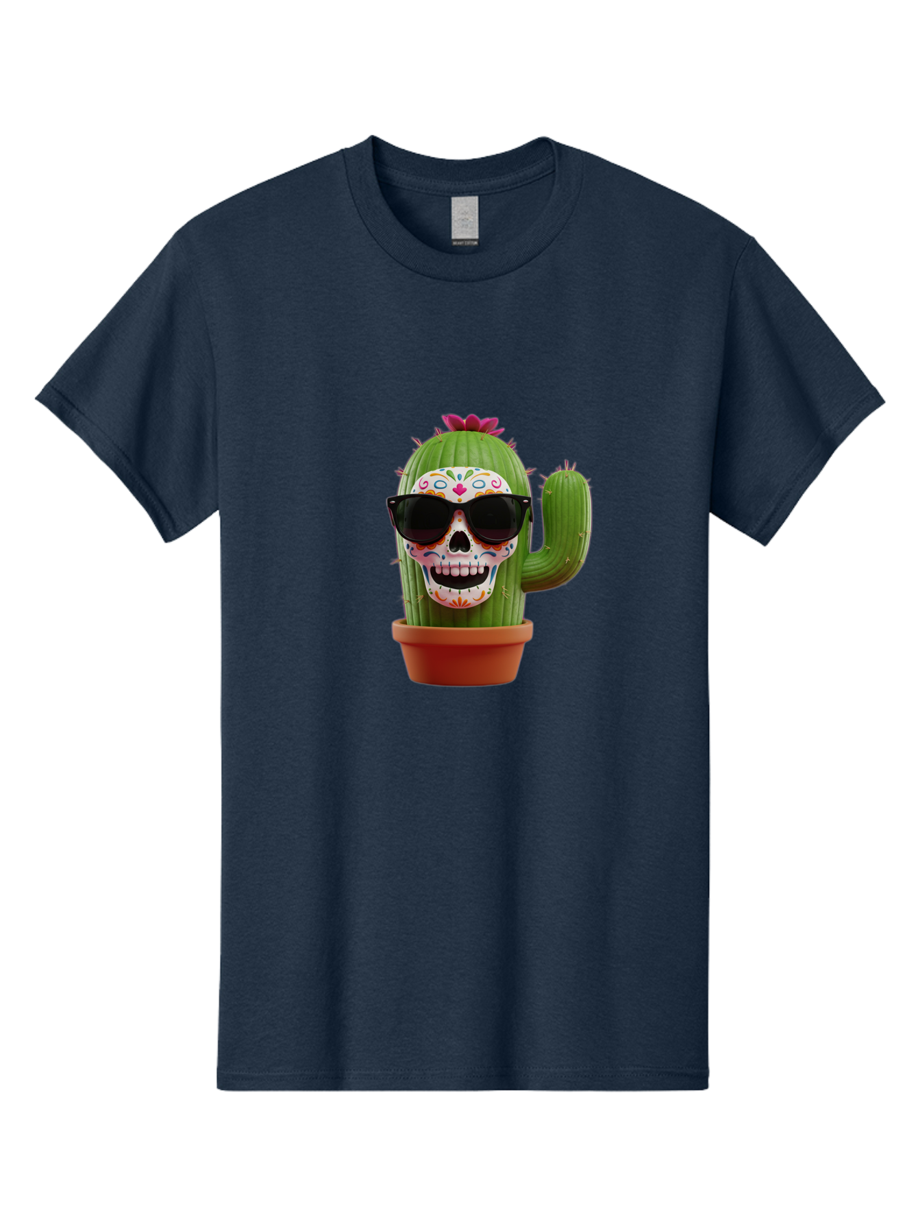Sugar-Skull-Cactus Men'S Graphic Tee, 100% Cotton, Comfortable Casual Summer Wear, Machine Washable, Sugar Skull Cactus, Day Of The Dead, Colorful Design, Sunglasses, Prickly Pear, Potted Plant, Vibrant Colors, Festive Spirit Bad782 12