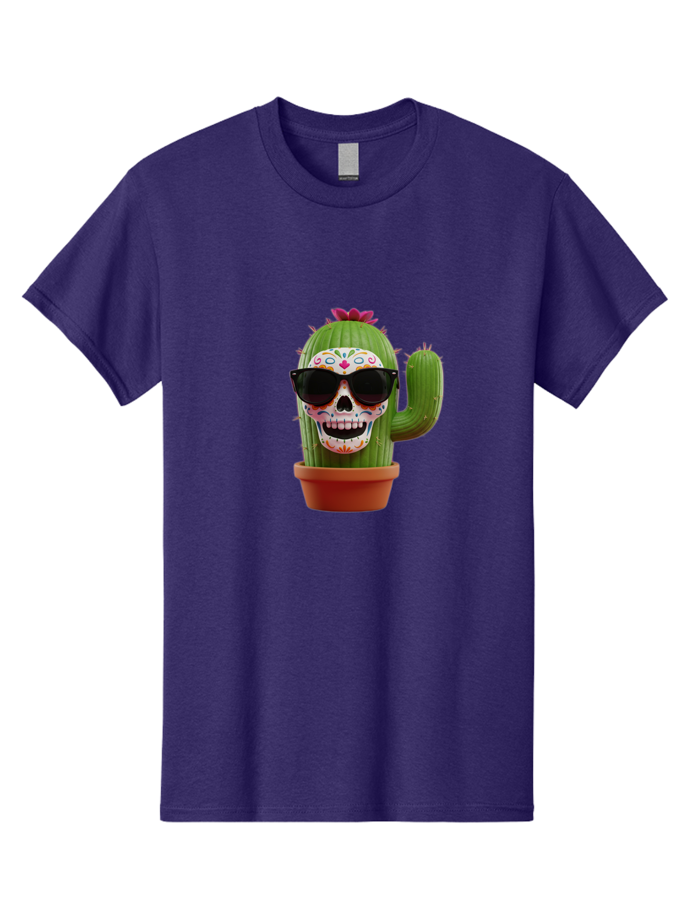 Sugar-Skull-Cactus Men'S Graphic Tee, 100% Cotton, Comfortable Casual Summer Wear, Machine Washable, Sugar Skull Cactus, Day Of The Dead, Colorful Design, Sunglasses, Prickly Pear, Potted Plant, Vibrant Colors, Festive Spirit Bad782 2