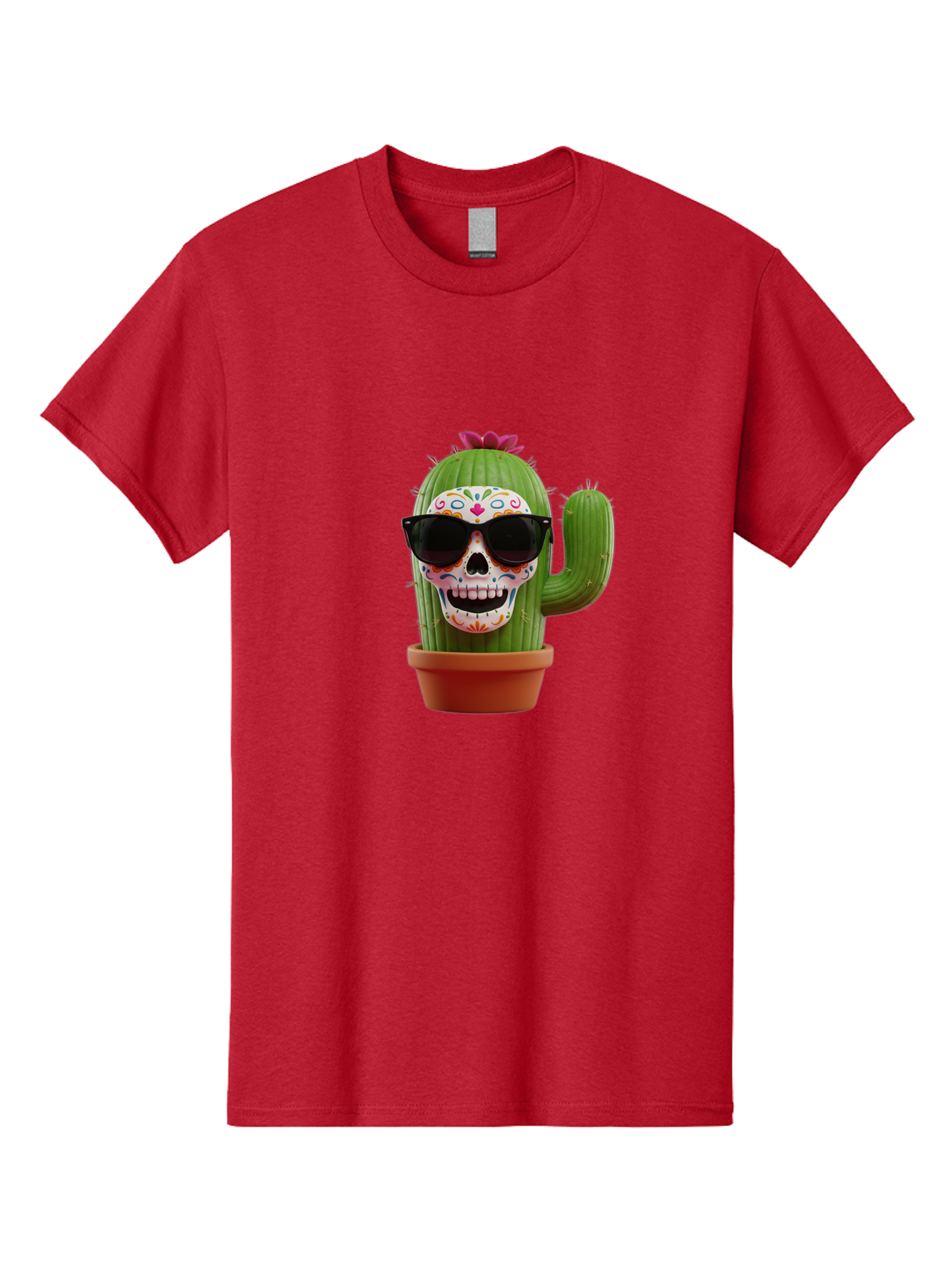 Sugar-Skull-Cactus Men'S Graphic Tee, 100% Cotton, Comfortable Casual Summer Wear, Machine Washable, Sugar Skull Cactus, Day Of The Dead, Colorful Design, Sunglasses, Prickly Pear, Potted Plant, Vibrant Colors, Festive Spirit Bad782 10