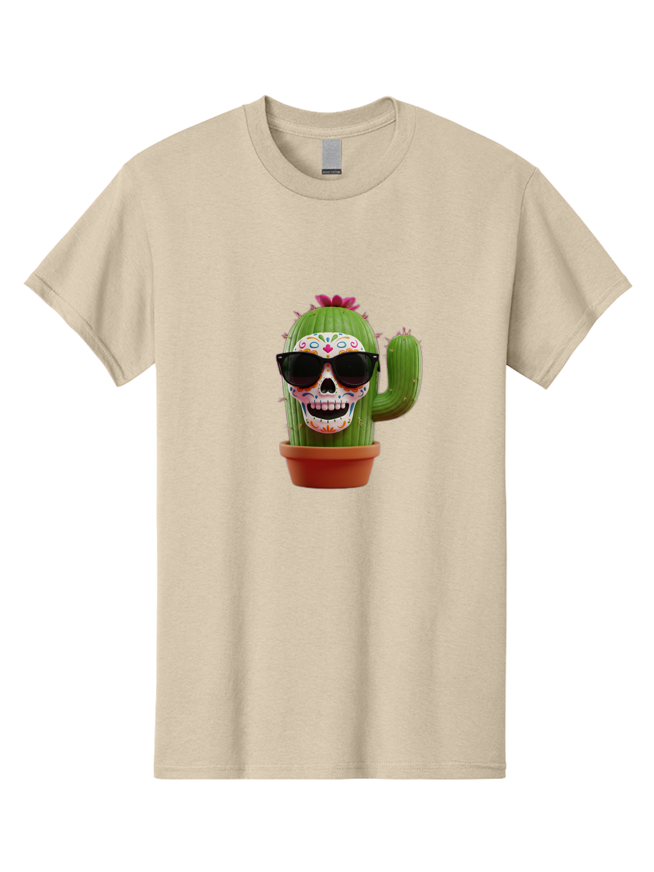 Sugar-Skull-Cactus Men'S Graphic Tee, 100% Cotton, Comfortable Casual Summer Wear, Machine Washable, Sugar Skull Cactus, Day Of The Dead, Colorful Design, Sunglasses, Prickly Pear, Potted Plant, Vibrant Colors, Festive Spirit Bad782 14