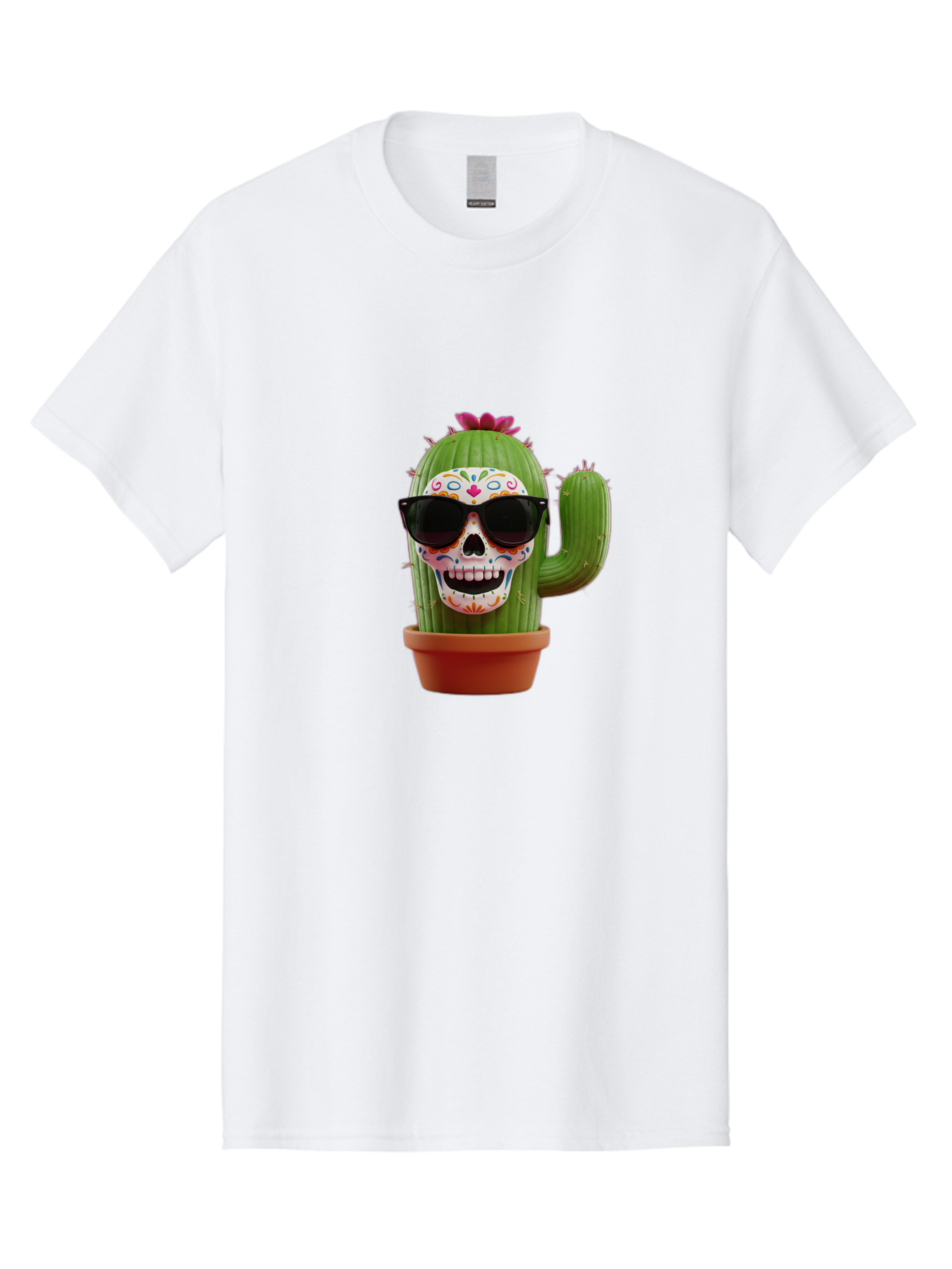 Sugar-Skull-Cactus Men'S Graphic Tee, 100% Cotton, Comfortable Casual Summer Wear, Machine Washable, Sugar Skull Cactus, Day Of The Dead, Colorful Design, Sunglasses, Prickly Pear, Potted Plant, Vibrant Colors, Festive Spirit Bad782 11