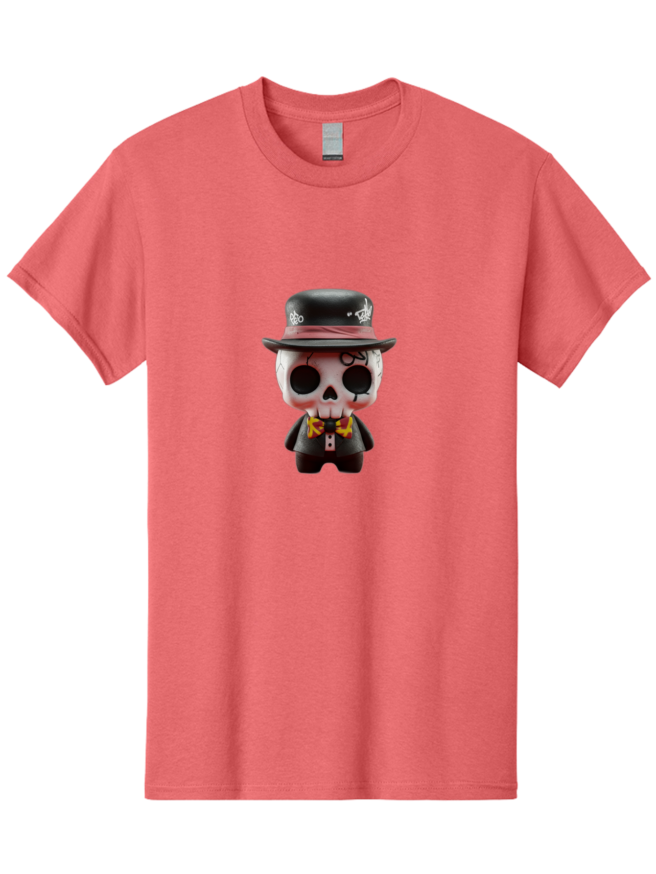 Sugar-Skull-Figurine Men'S Graphic Tee, 100% Cotton, Comfortable Casual Summer Wear, Machine Washable, Skull Figurine, Vintage Hat, Black Suit, Yellow Bow Tie, Red Flames, Day Of The Dead, Gothic Style, Unique Collectible, Creepy Character, Bad783 6