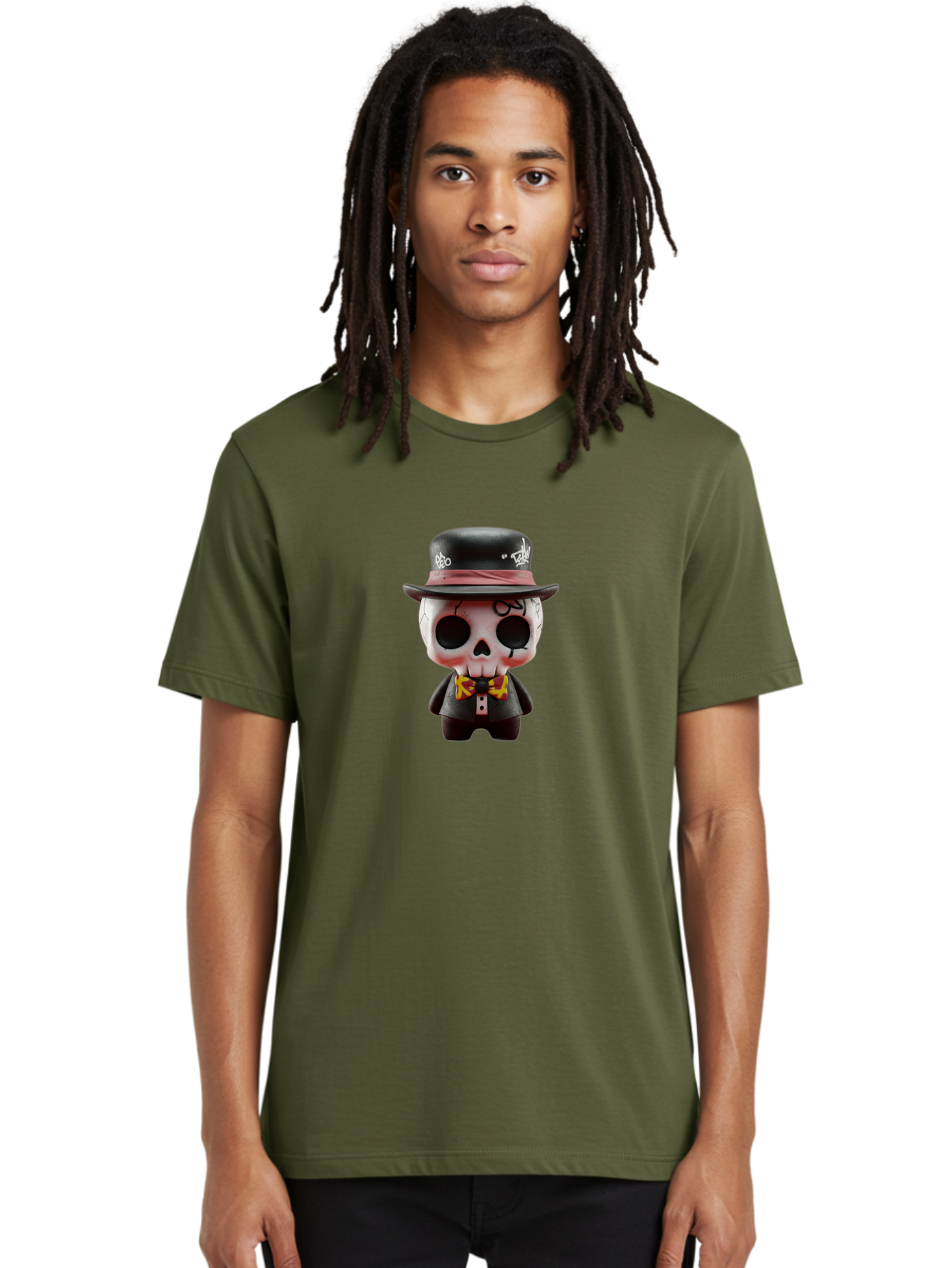 Sugar-Skull-Figurine Men'S Graphic Tee, 100% Cotton, Comfortable Casual Summer Wear, Machine Washable, Skull Figurine, Vintage Hat, Black Suit, Yellow Bow Tie, Red Flames, Day Of The Dead, Gothic Style, Unique Collectible, Creepy Character, Bad783 27