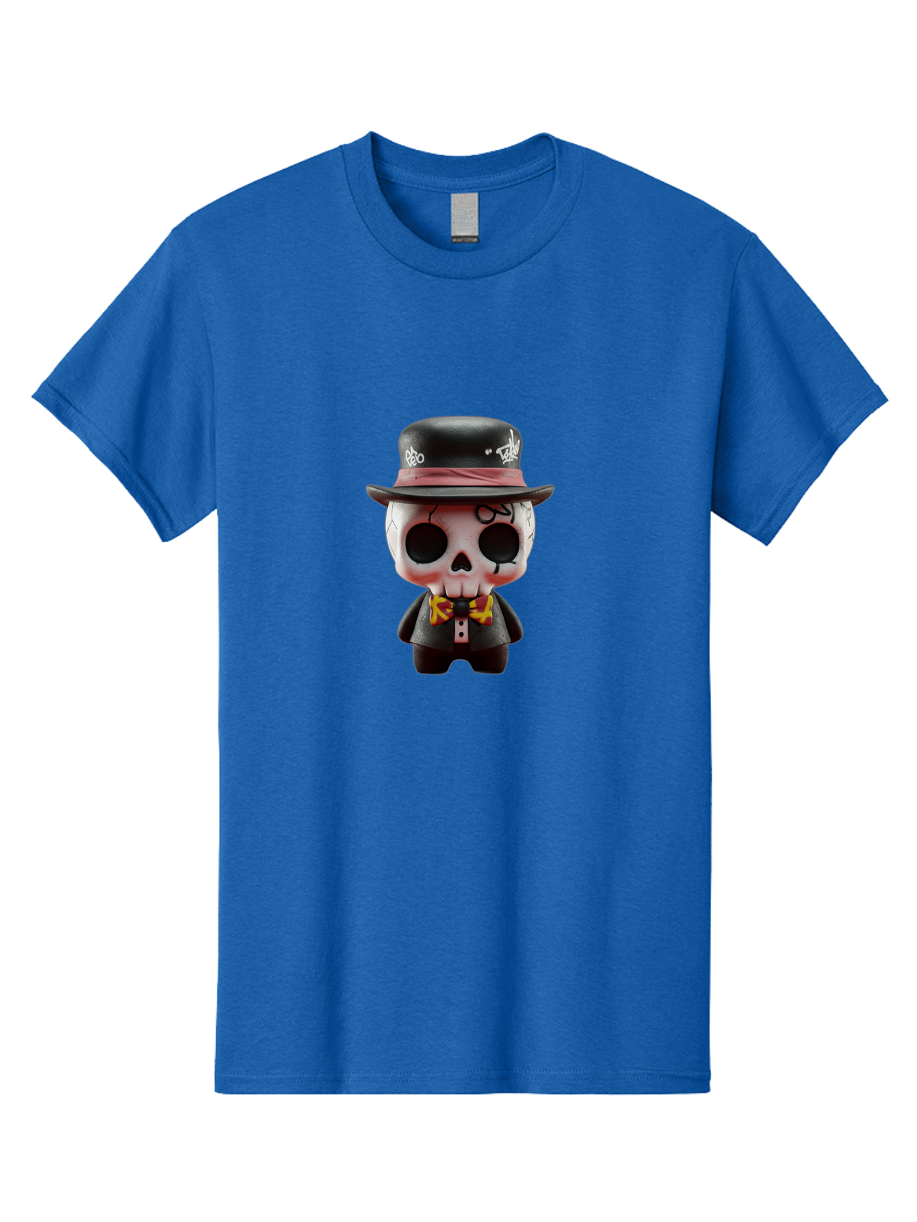 Sugar-Skull-Figurine Men'S Graphic Tee, 100% Cotton, Comfortable Casual Summer Wear, Machine Washable, Skull Figurine, Vintage Hat, Black Suit, Yellow Bow Tie, Red Flames, Day Of The Dead, Gothic Style, Unique Collectible, Creepy Character, Bad783 10