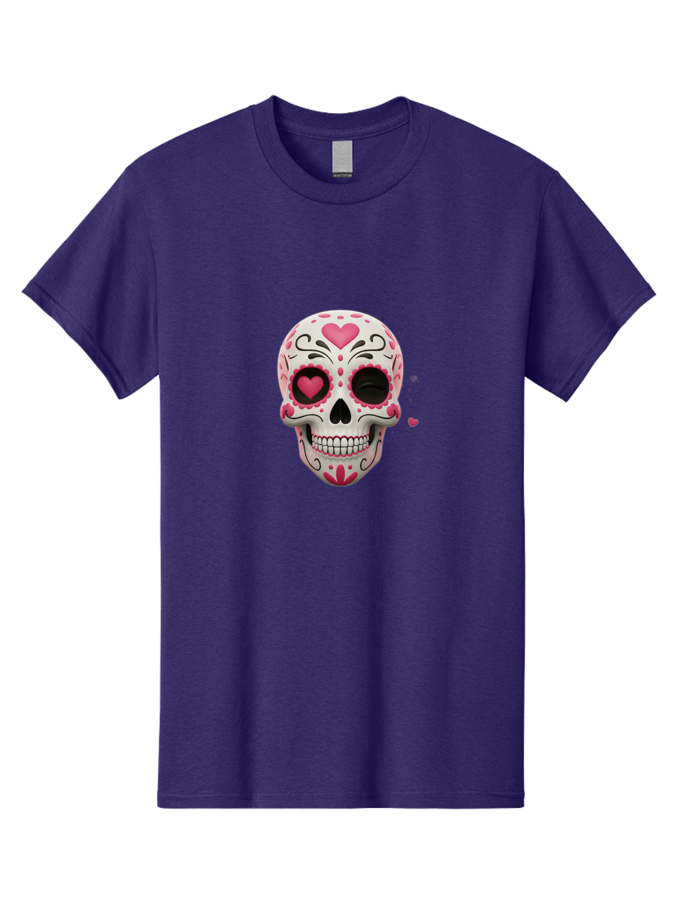 Sugar-Skull-Heart-Eyes Men'S Graphic Tee, 100% Cotton, Comfortable Casual Summer Wear, Machine Washable, Sugar Skull, Day Of The Dead, Pink Hearts, Floral Patterns, Black Swirls, Vibrant Colors, Festive Design, Intricate Details, Bad785 10