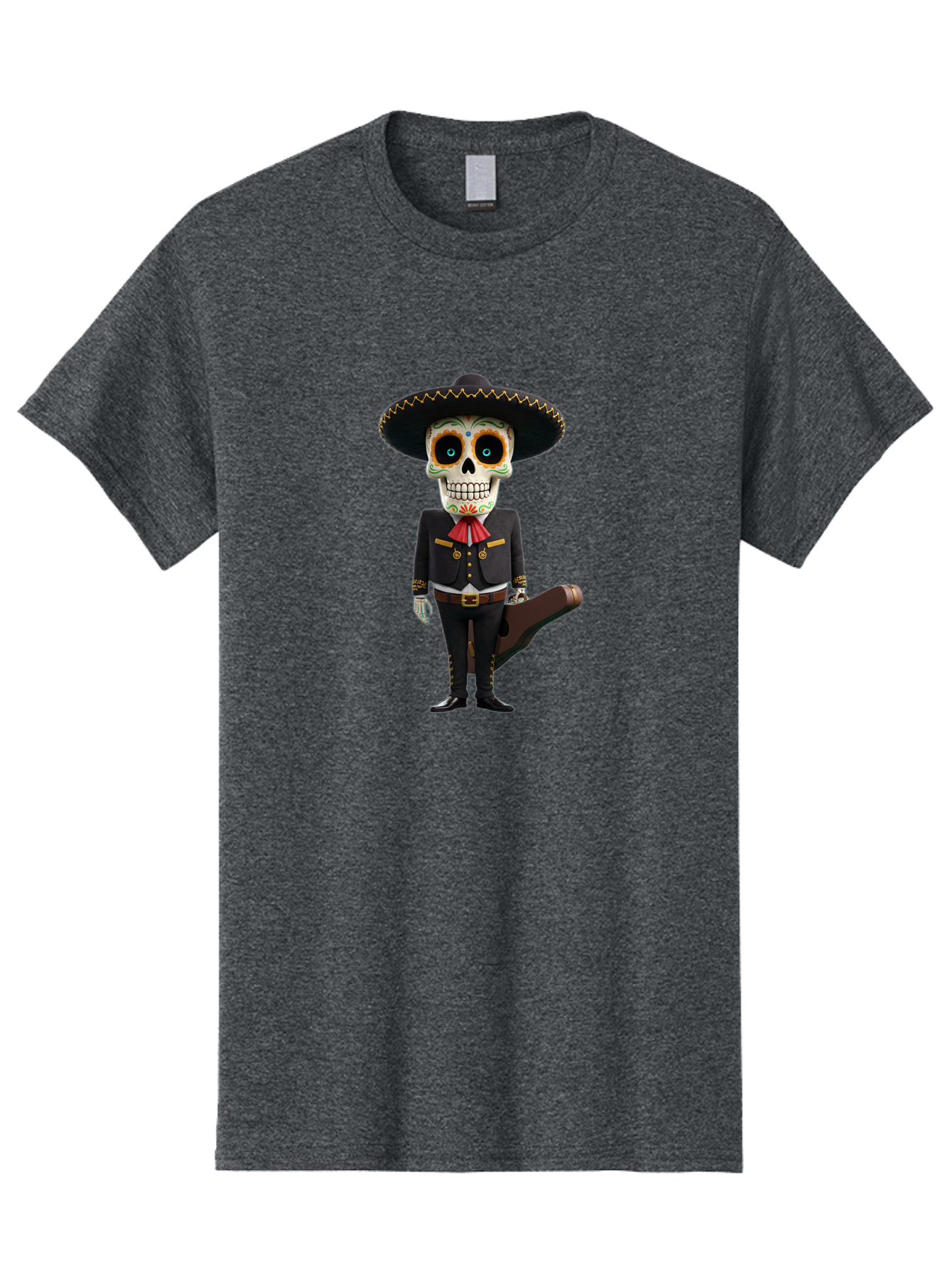 Sugar-Skull-Mariachi Men'S Graphic Tee, 100% Cotton, Comfortable Casual Summer Wear, Machine Washable, Sugar Skull, Mariachi Costume, Guitar Case, Day Of The Dead, Mexican Culture, Skeleton Decoration, Mariachi Attire, Festive Spirit, Bad786 10