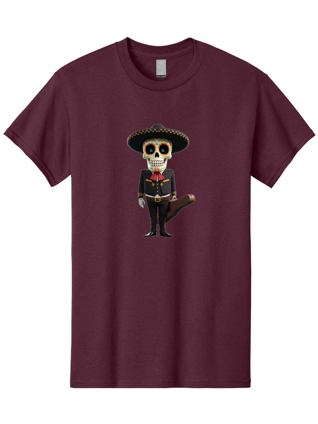 Sugar-Skull-Mariachi Men'S Graphic Tee, 100% Cotton, Comfortable Casual Summer Wear, Machine Washable, Sugar Skull, Mariachi Costume, Guitar Case, Day Of The Dead, Mexican Culture, Skeleton Decoration, Mariachi Attire, Festive Spirit, Bad786 8