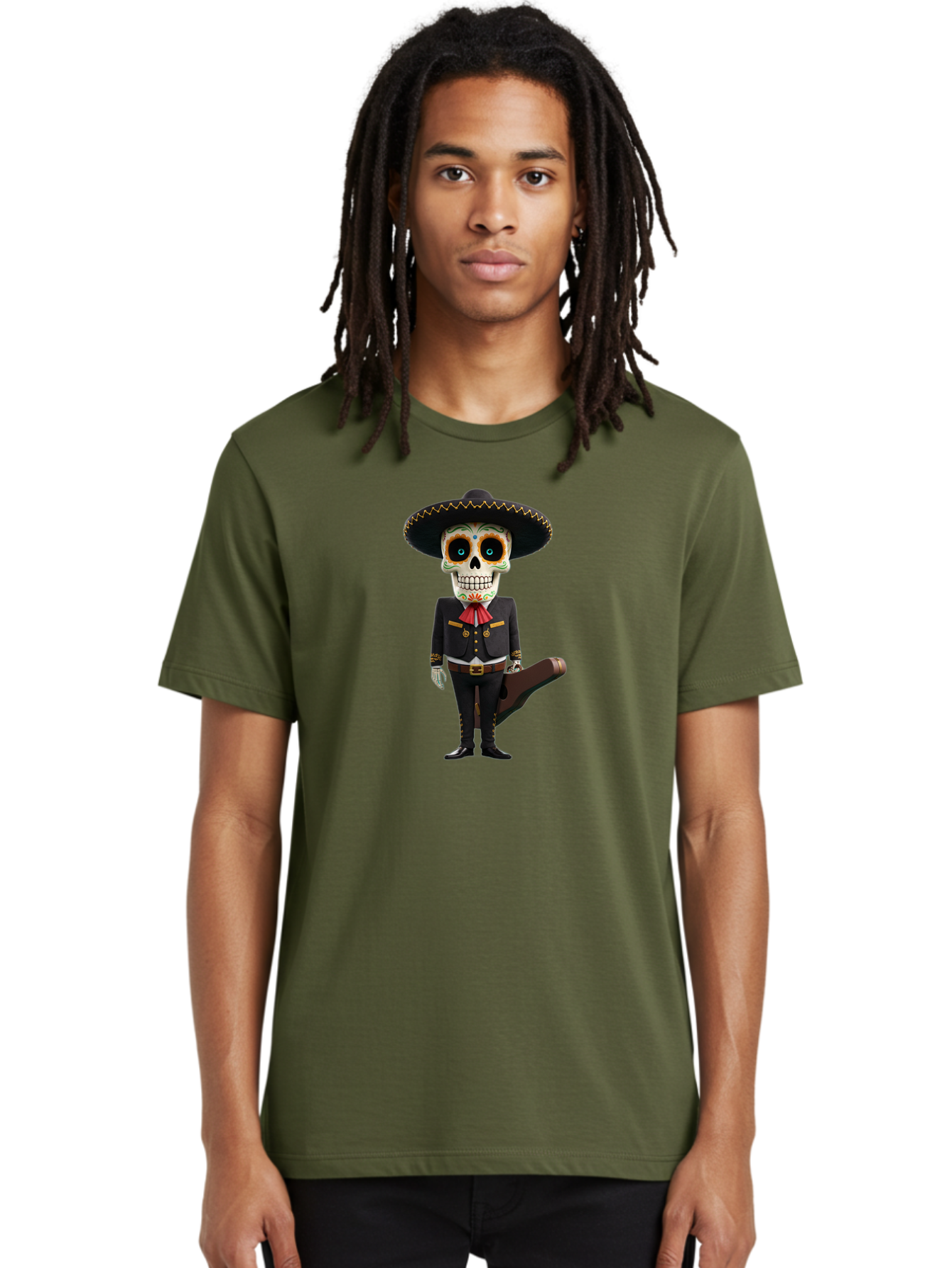 Sugar-Skull-Mariachi Men'S Graphic Tee, 100% Cotton, Comfortable Casual Summer Wear, Machine Washable, Sugar Skull, Mariachi Costume, Guitar Case, Day Of The Dead, Mexican Culture, Skeleton Decoration, Mariachi Attire, Festive Spirit, Bad786 24