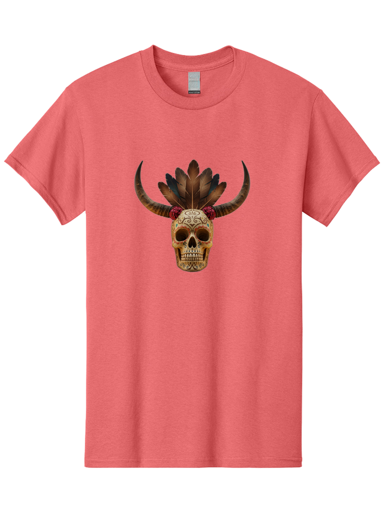 Sugar-Skull-Minotaur Men'S Graphic Tee, 100% Cotton, Comfortable Casual Summer Wear, Machine Washable, Sugar Skull, Minotaur, Bull Skull, Day Of The Dead, Dia De Los Muertos, Tribal Art, Feathered Headdress, Gothic Decor, Skull Art Bad787 11