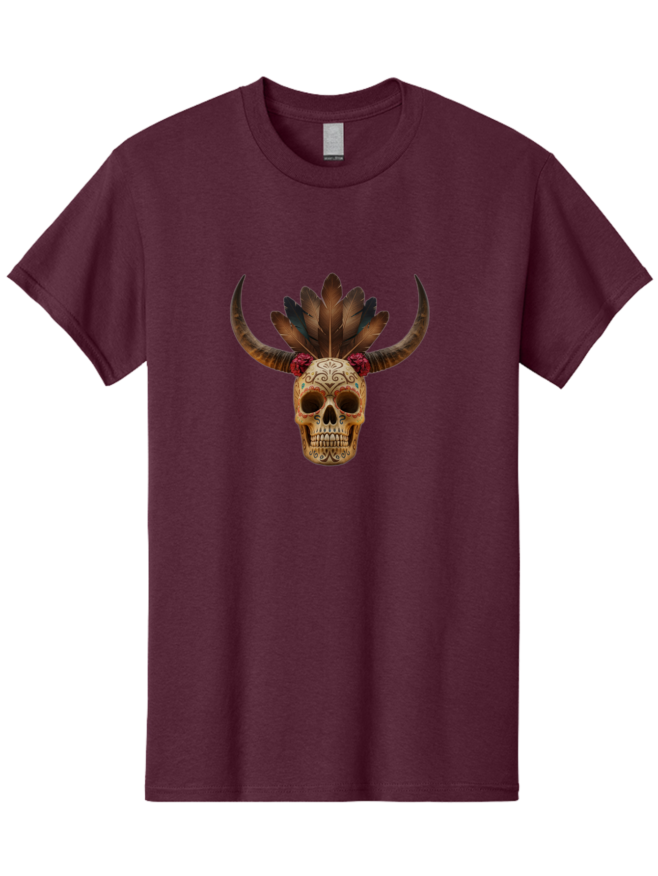 Sugar-Skull-Minotaur Men'S Graphic Tee, 100% Cotton, Comfortable Casual Summer Wear, Machine Washable, Sugar Skull, Minotaur, Bull Skull, Day Of The Dead, Dia De Los Muertos, Tribal Art, Feathered Headdress, Gothic Decor, Skull Art Bad787 10